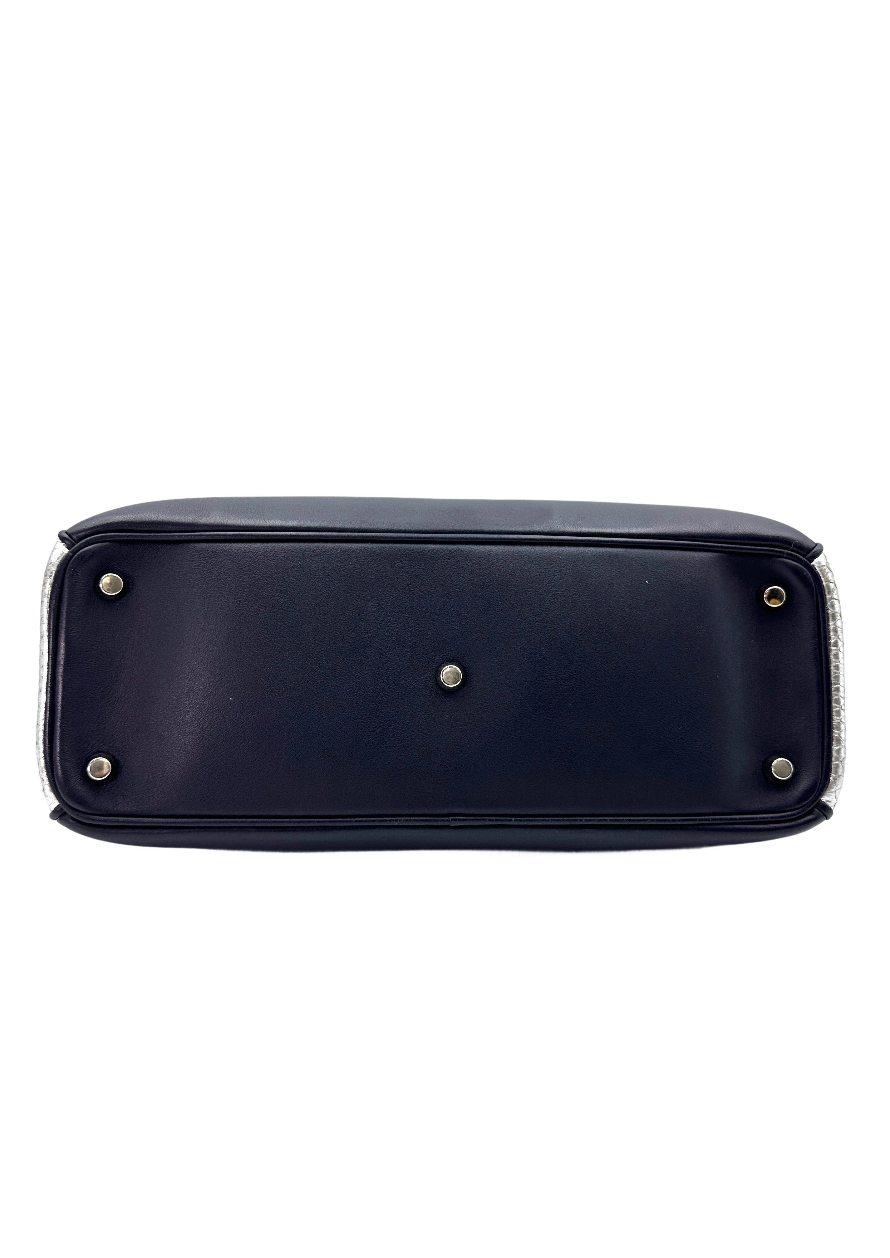 Christian Dior Diorissimo Black Leather Purple Top Handle Bag DR679