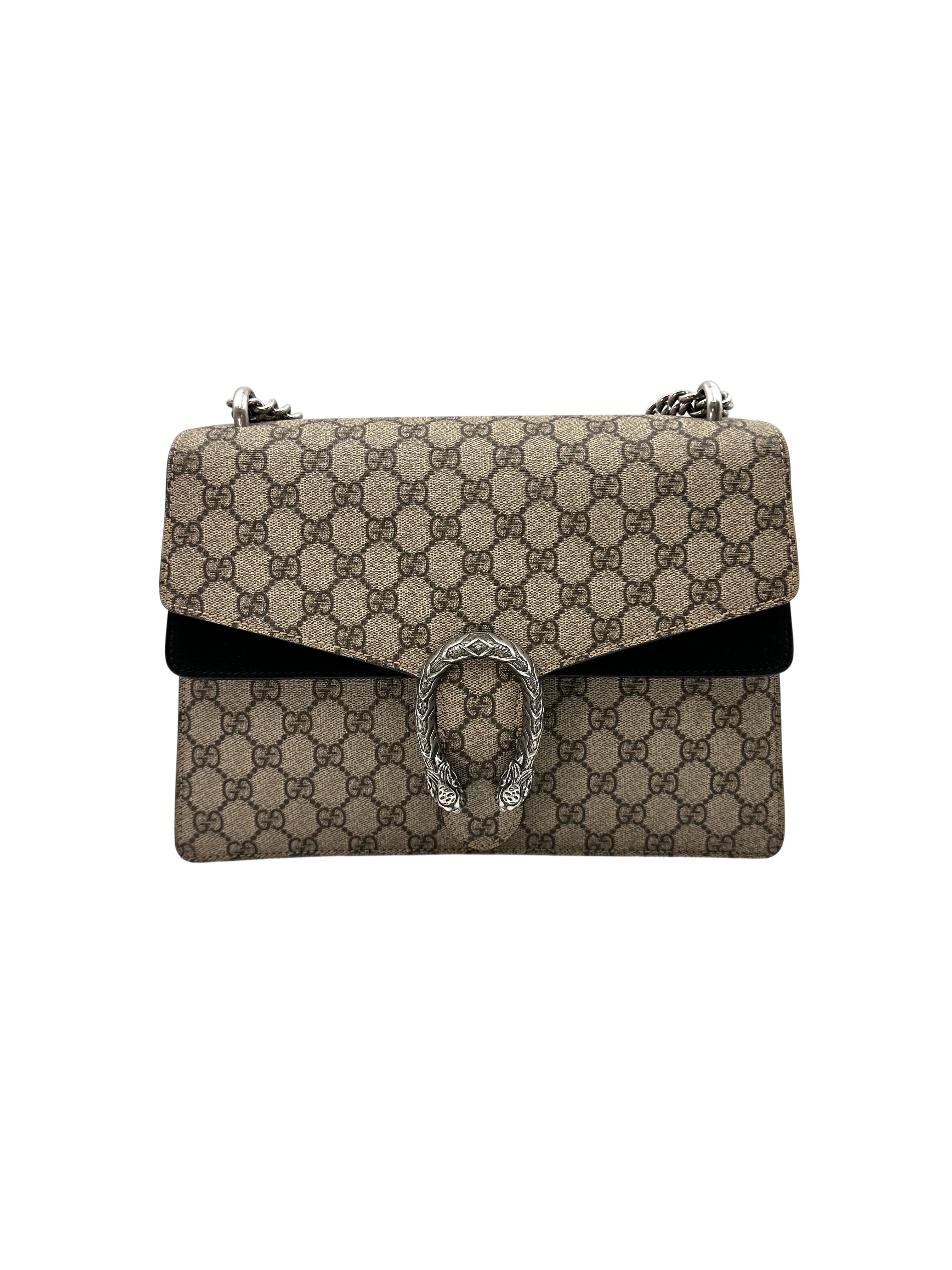Gucci Dionysus GG Supreme Canvas Large Size Shoulder Bag With Black Tirm GG854