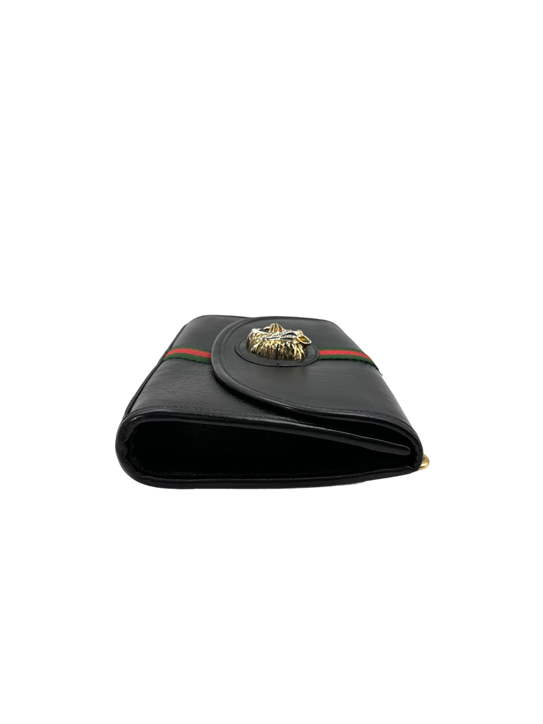 Gucci Rajah Black Leather Shoulder Bag With Crystal Tiger Head GG855