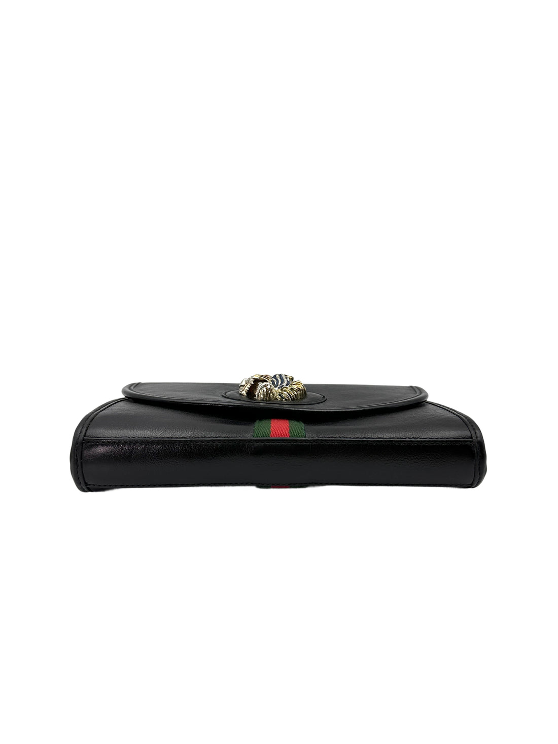 Gucci Rajah Black Leather Shoulder Bag With Crystal Tiger Head GG855