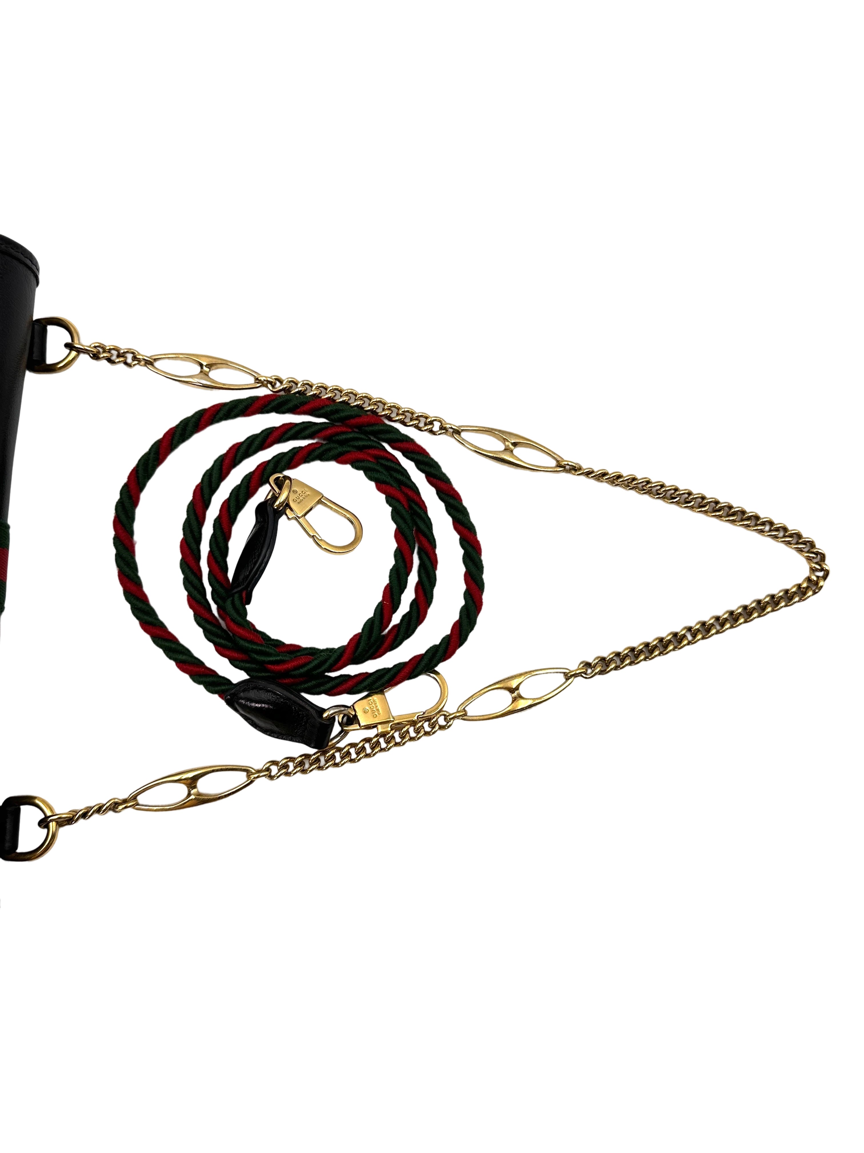 Gucci Rajah Black Leather Shoulder Bag With Crystal Tiger Head GG855