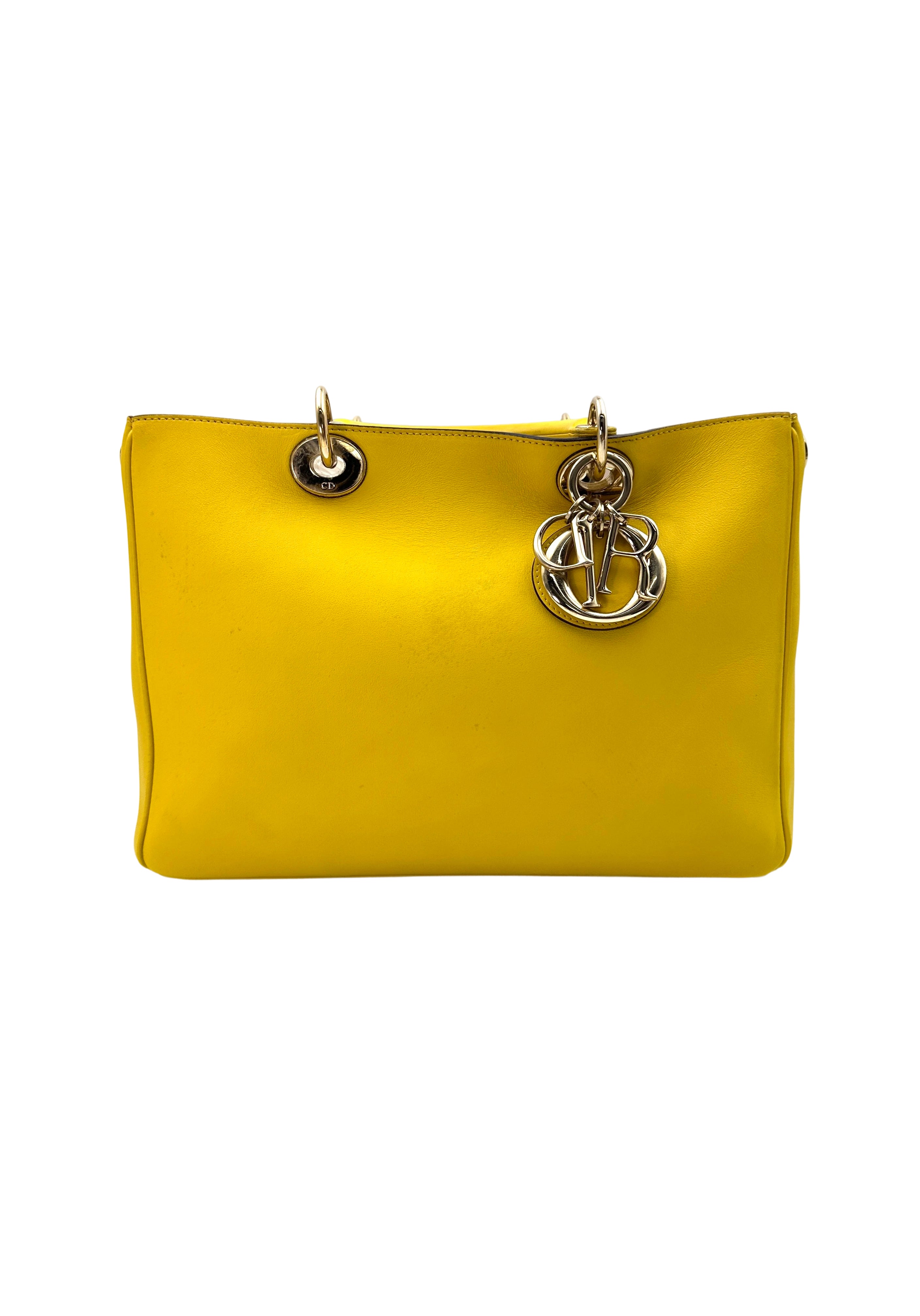 Christian Dior Diorissimo Yellow Leather Top Handle Bag DR678