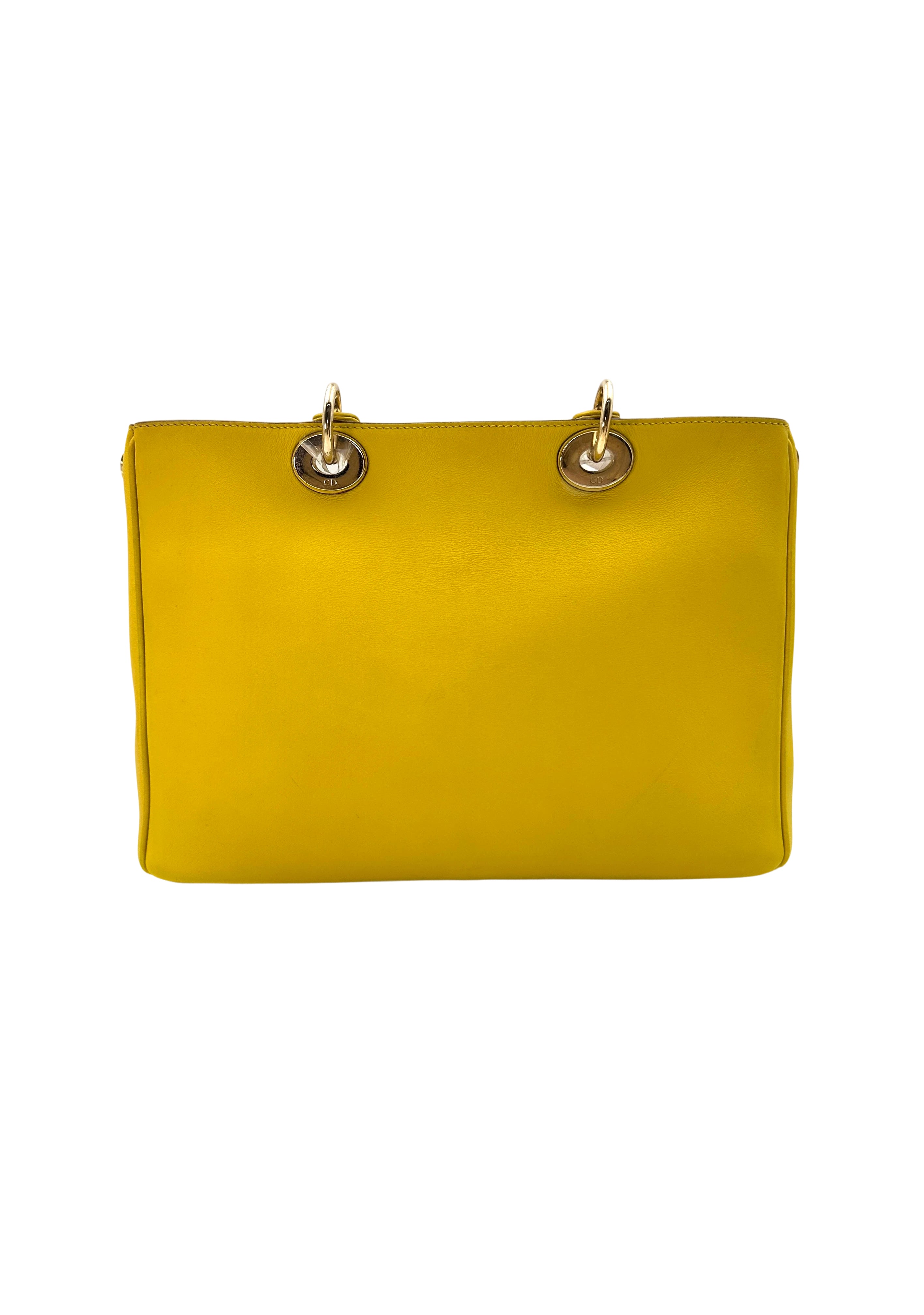 Christian Dior Diorissimo Yellow Leather Top Handle Bag DR678