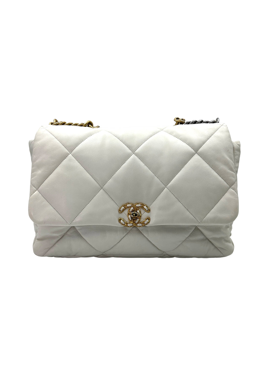 Chanel 19Bag White Quilted Leather Large Size Flap Bag With Gold Hardware(28***70) CC1806