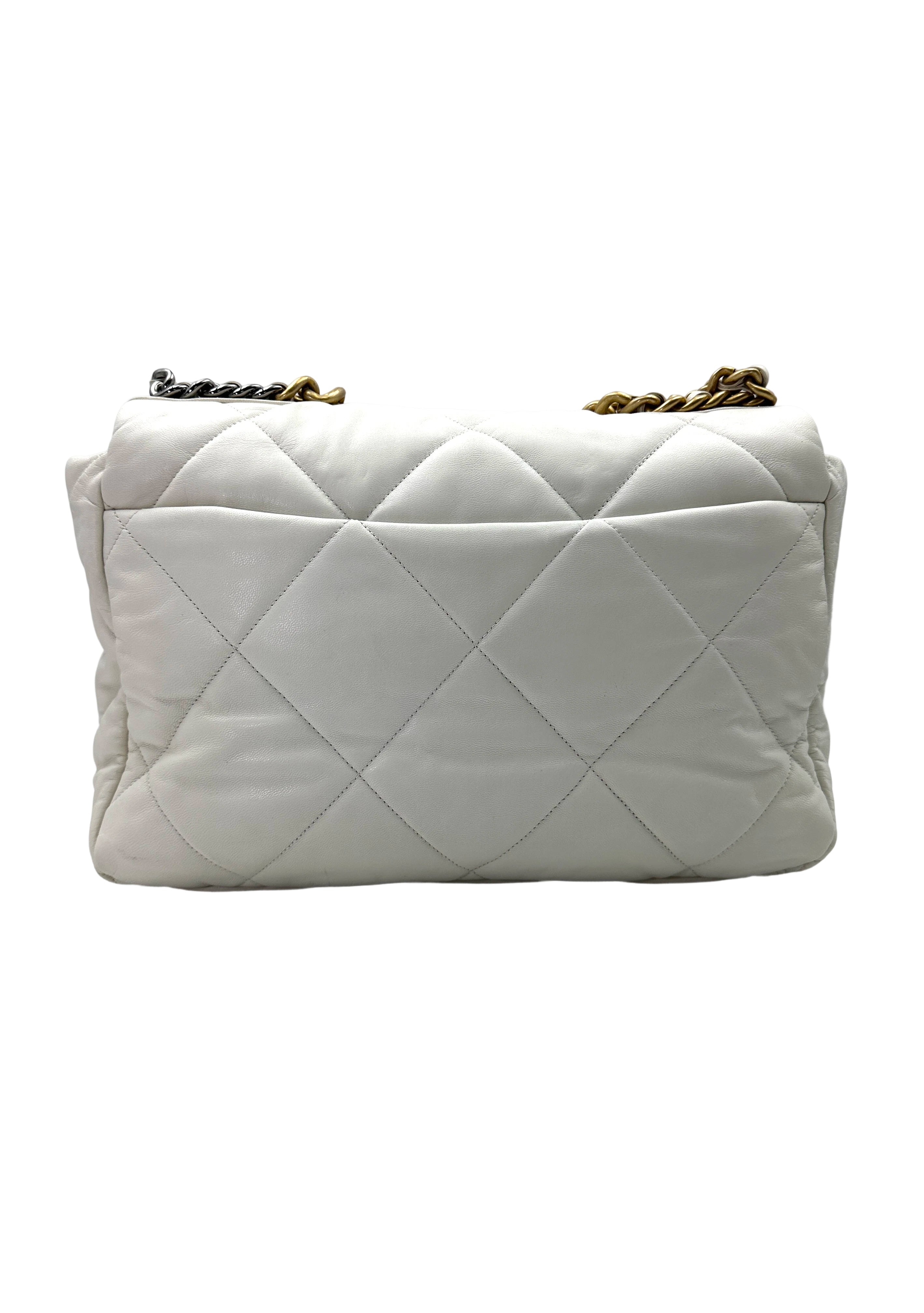 Chanel 19Bag White Quilted Leather Large Size Flap Bag With Gold Hardware(28***70) CC1806