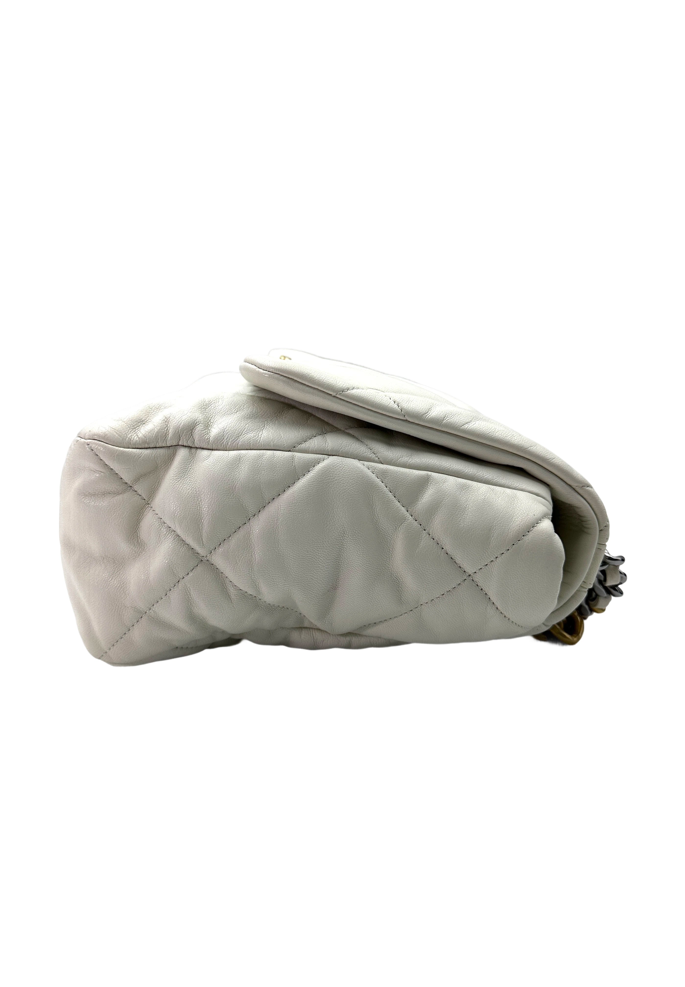 Chanel 19Bag White Quilted Leather Large Size Flap Bag With Gold Hardware(28***70) CC1806