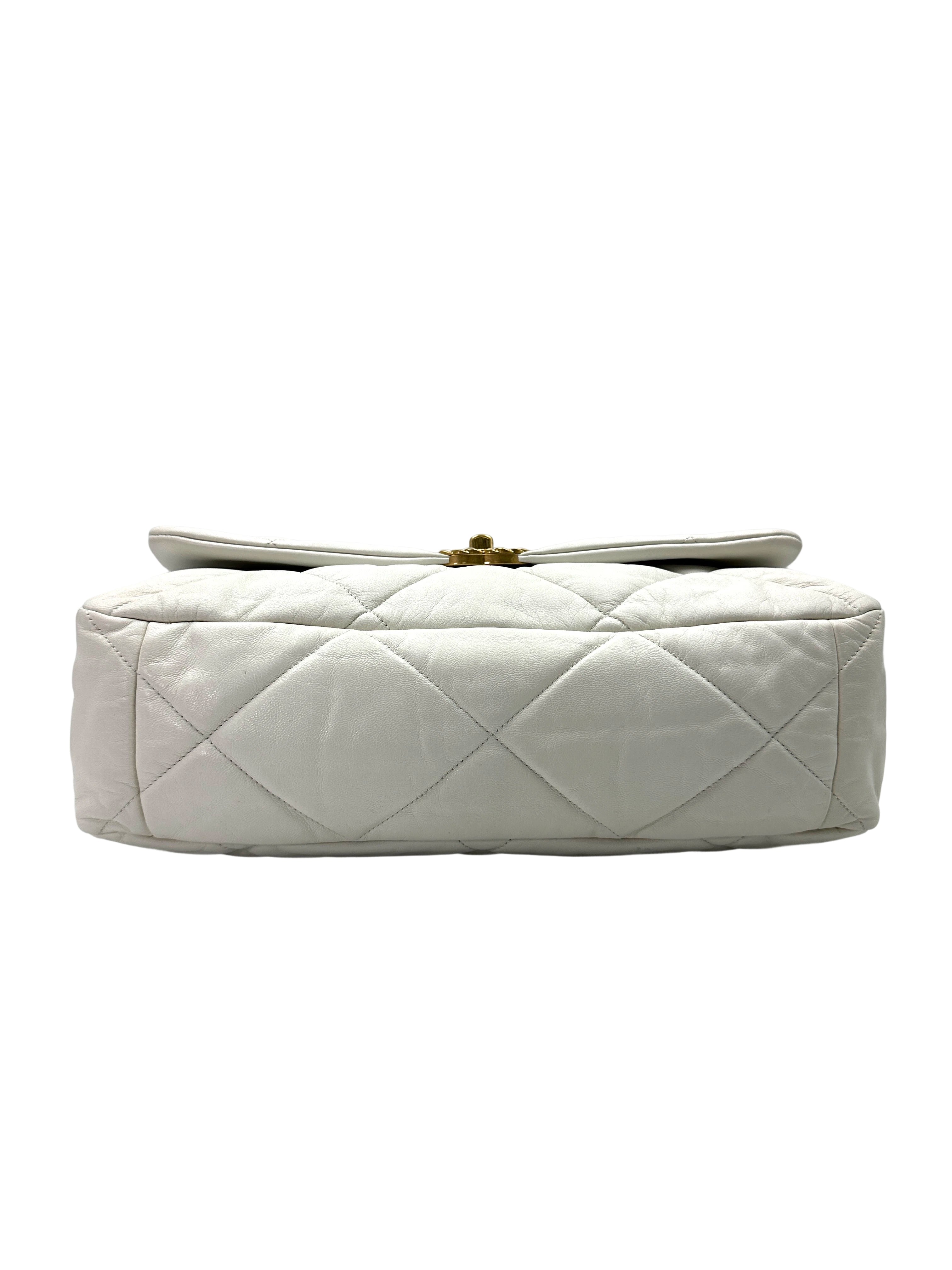 Chanel 19Bag White Quilted Leather Large Size Flap Bag With Gold Hardware(28***70) CC1806