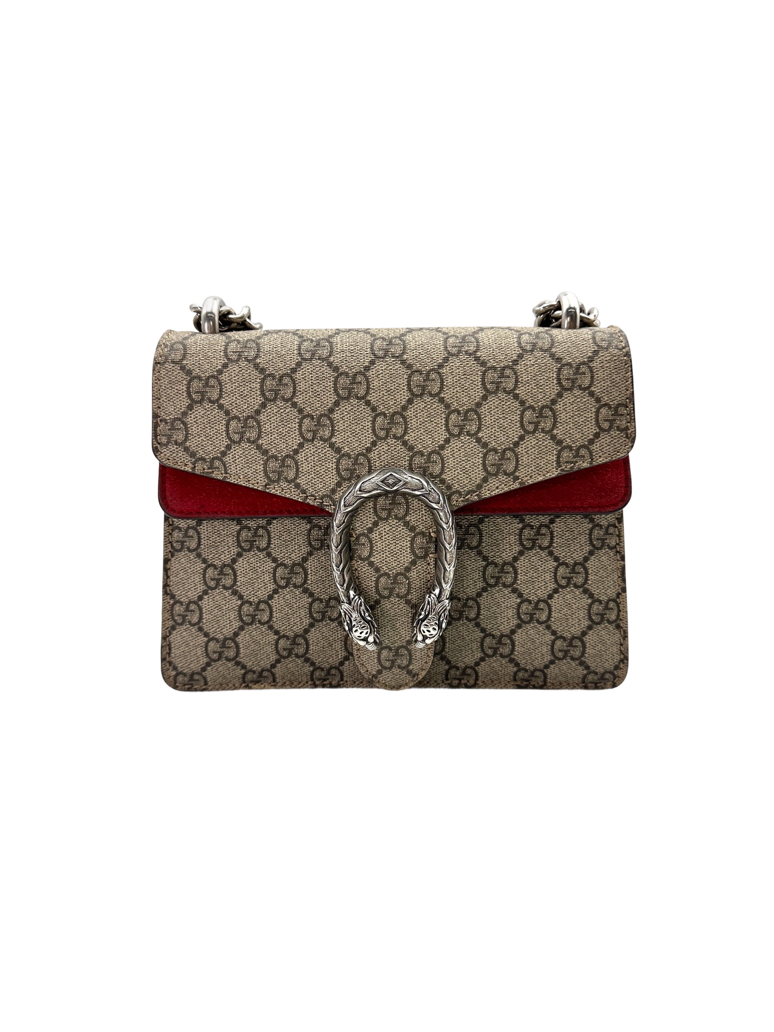 Gucci Dionysus GG Supreme Canvas Shoulder Bag With Red Tirm GG857