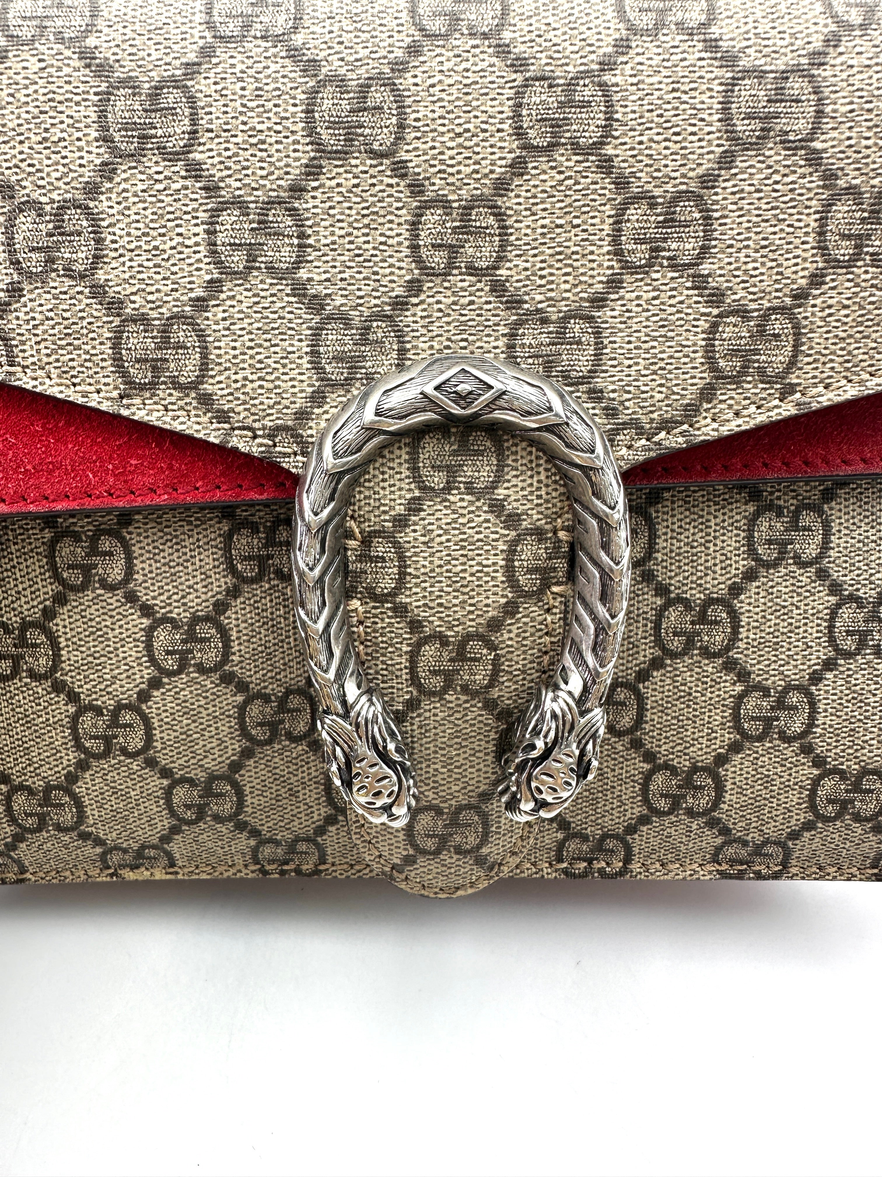 Gucci Dionysus GG Supreme Canvas Shoulder Bag With Red Tirm GG857