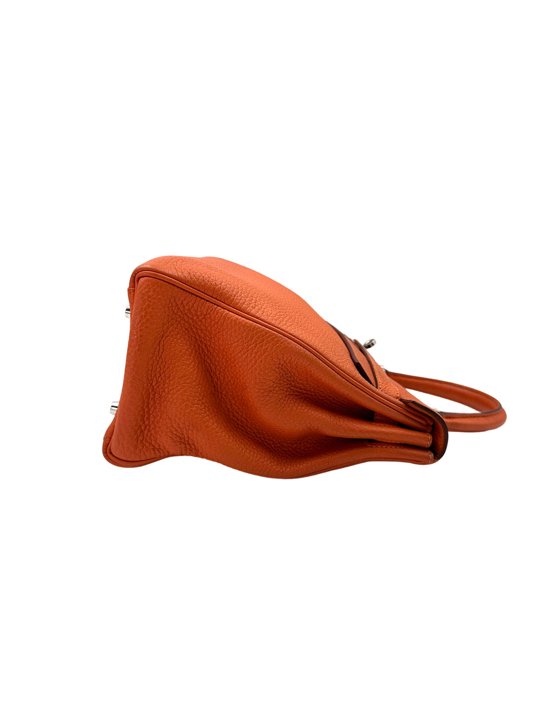 Hermes Kelly 32 Orange Leather Handle Bag With Silver Hardware HR98