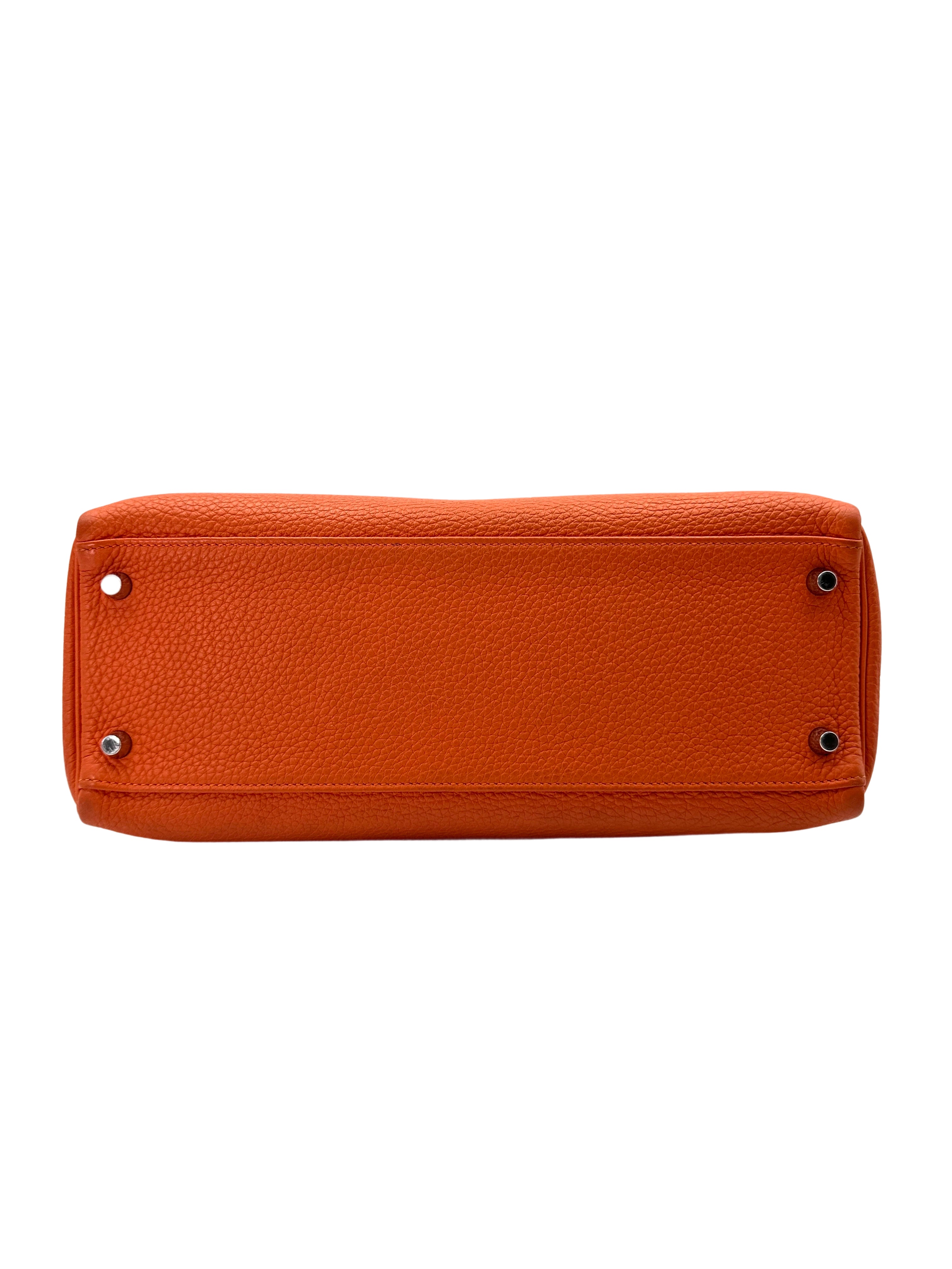Hermes Kelly 32 Orange Leather Handle Bag With Silver Hardware HR98