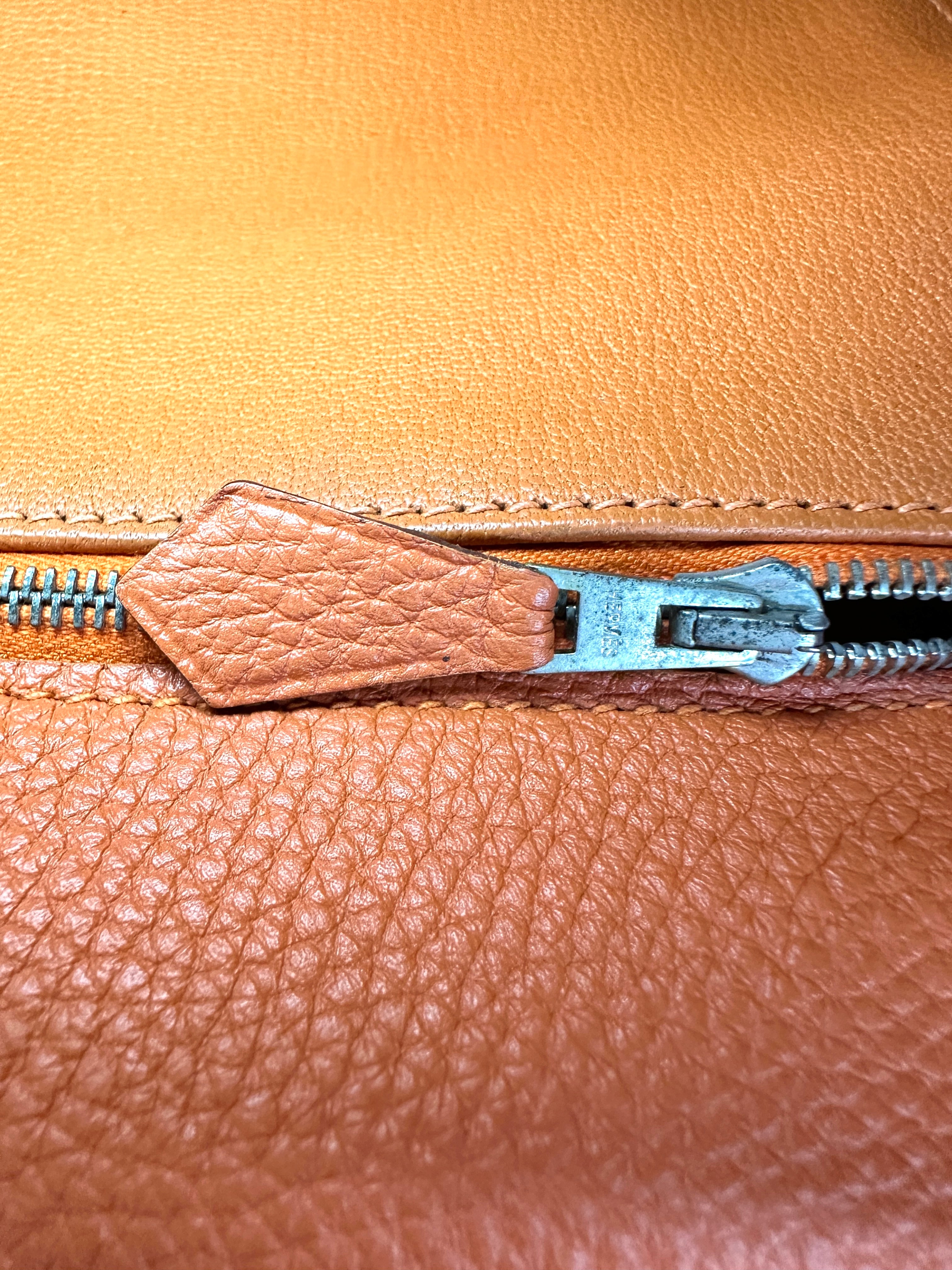 Hermes Kelly 32 Orange Leather Handle Bag With Silver Hardware HR98