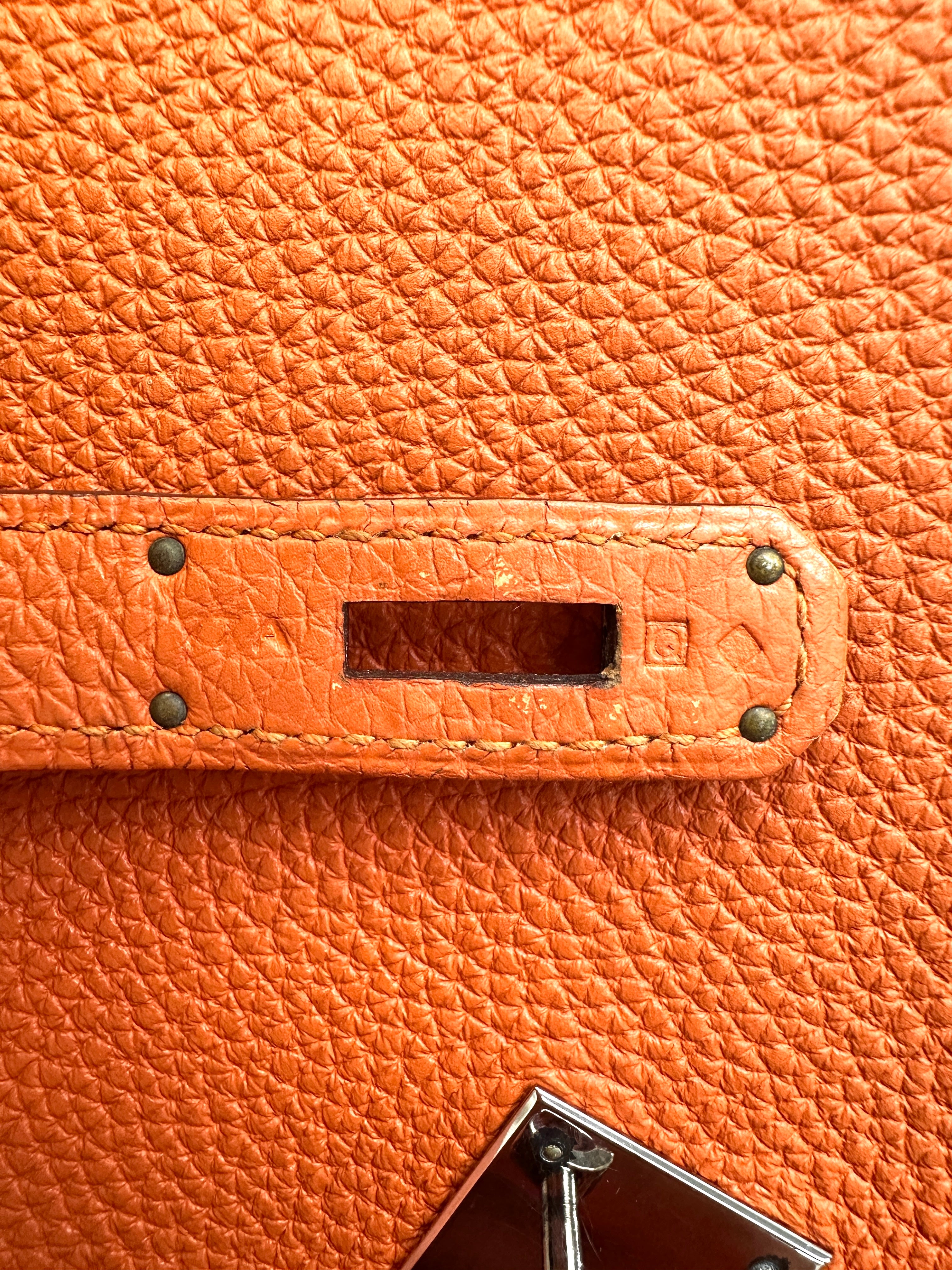 Hermes Kelly 32 Orange Leather Handle Bag With Silver Hardware HR98