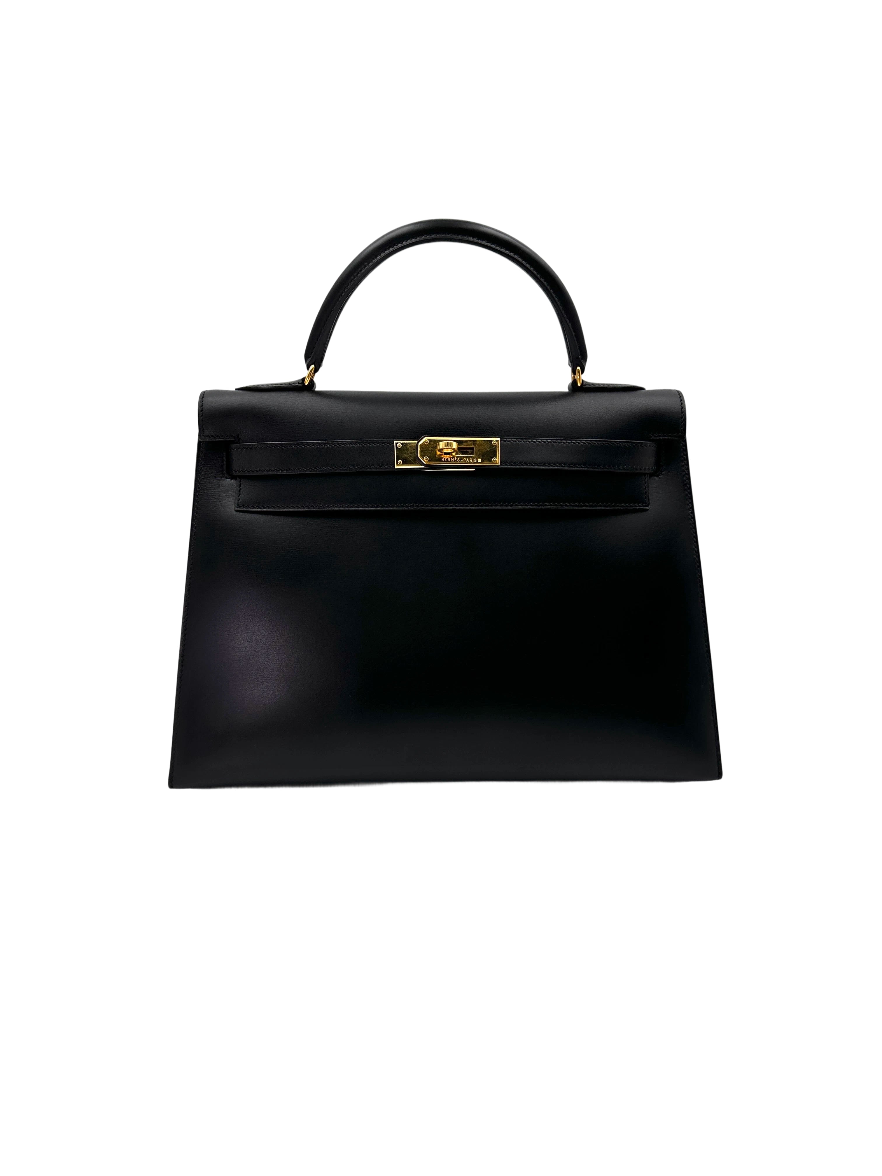 Hermes Kelly 32 Black Leather Handle Bag With Silver Hardware HR99