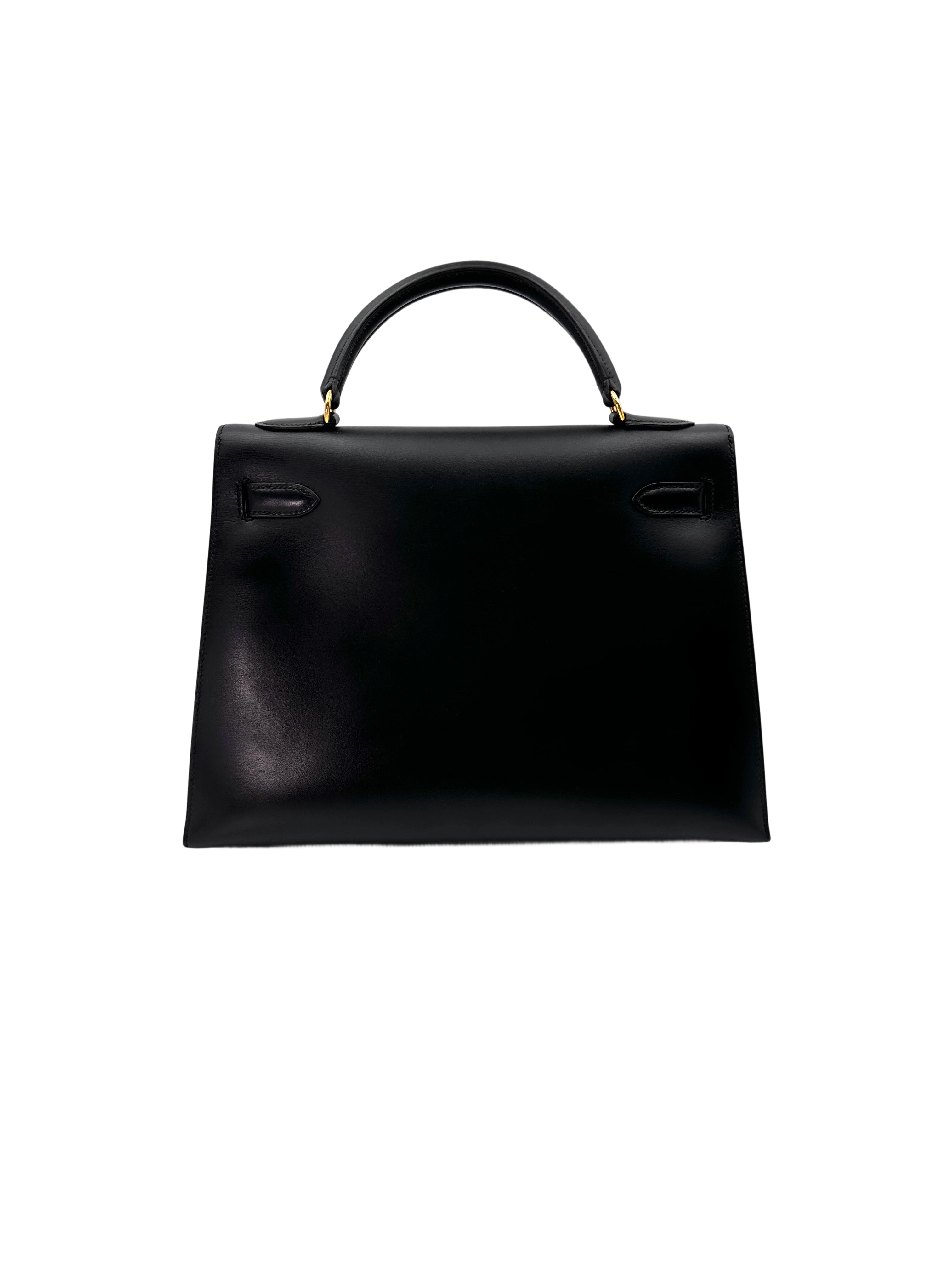 Hermes Kelly 32 Black Leather Handle Bag With Silver Hardware HR99