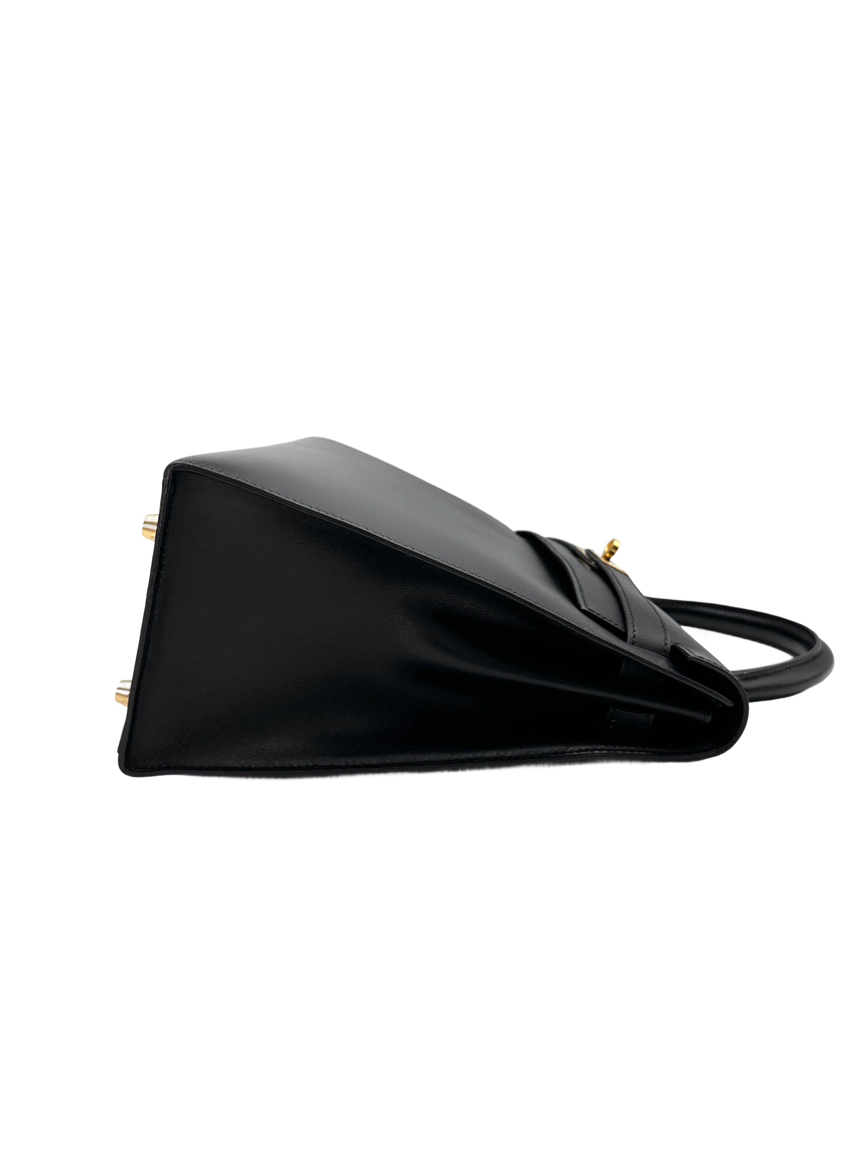 Hermes Kelly 32 Black Leather Handle Bag With Silver Hardware HR99