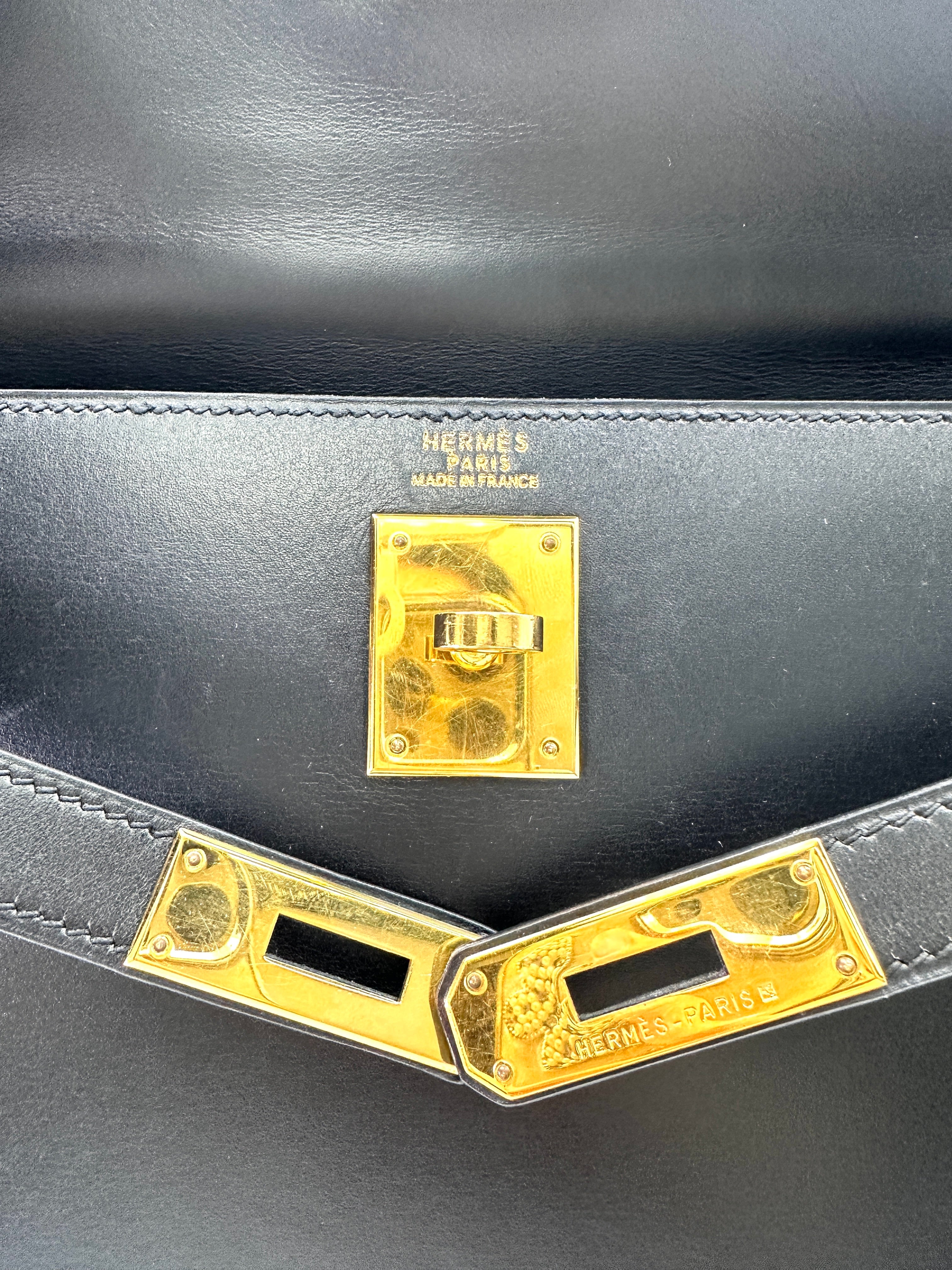 Hermes Kelly 32 Black Leather Handle Bag With Silver Hardware HR99