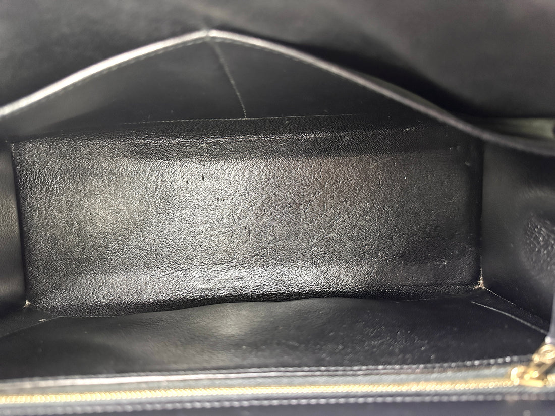 Hermes Kelly 32 Black Leather Handle Bag With Silver Hardware HR99