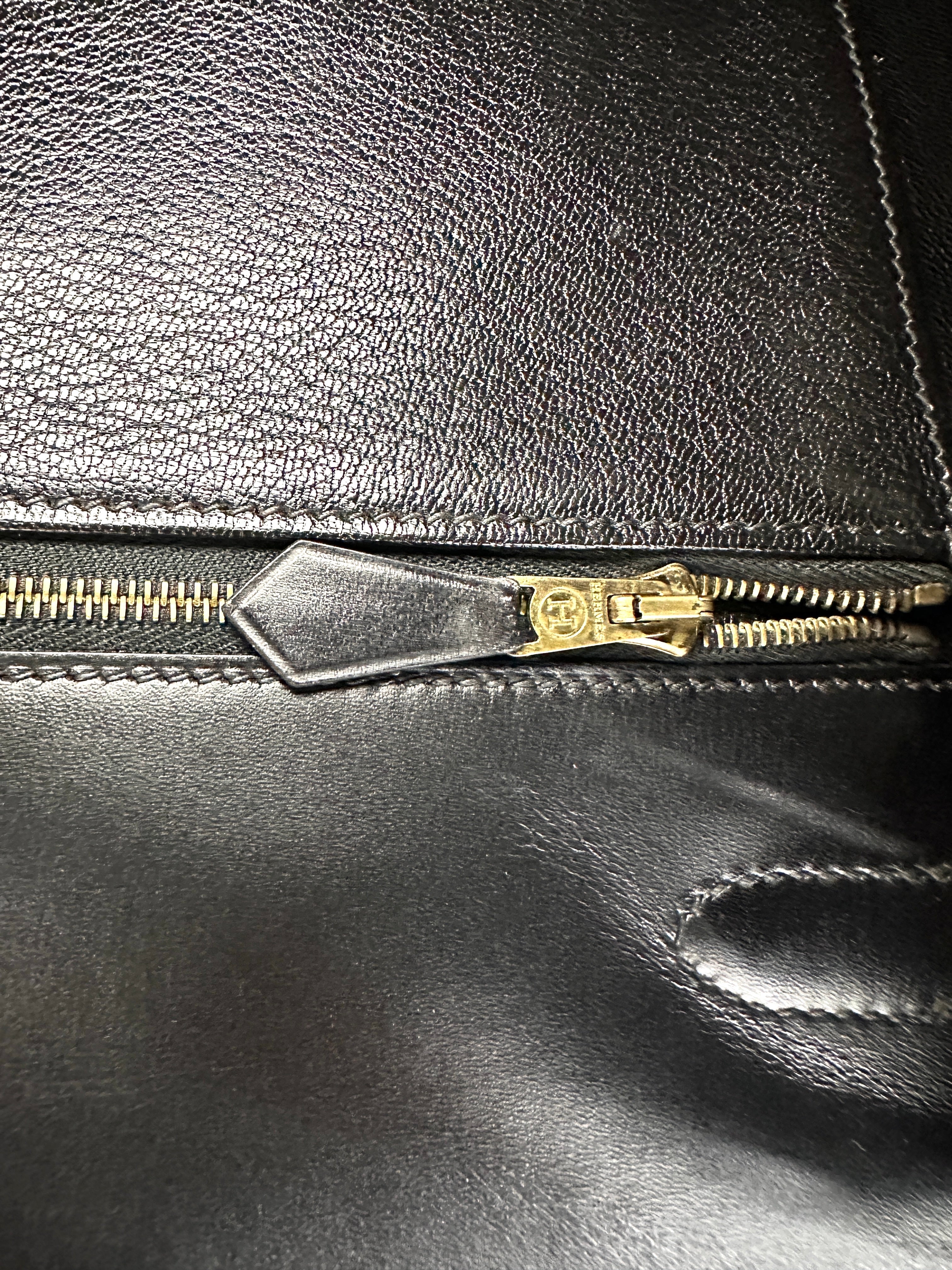 Hermes Kelly 32 Black Leather Handle Bag With Silver Hardware HR99