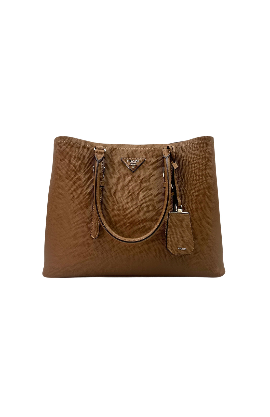 Prada Brown Saffiano Cuir Leather Double Tote Bag PR274