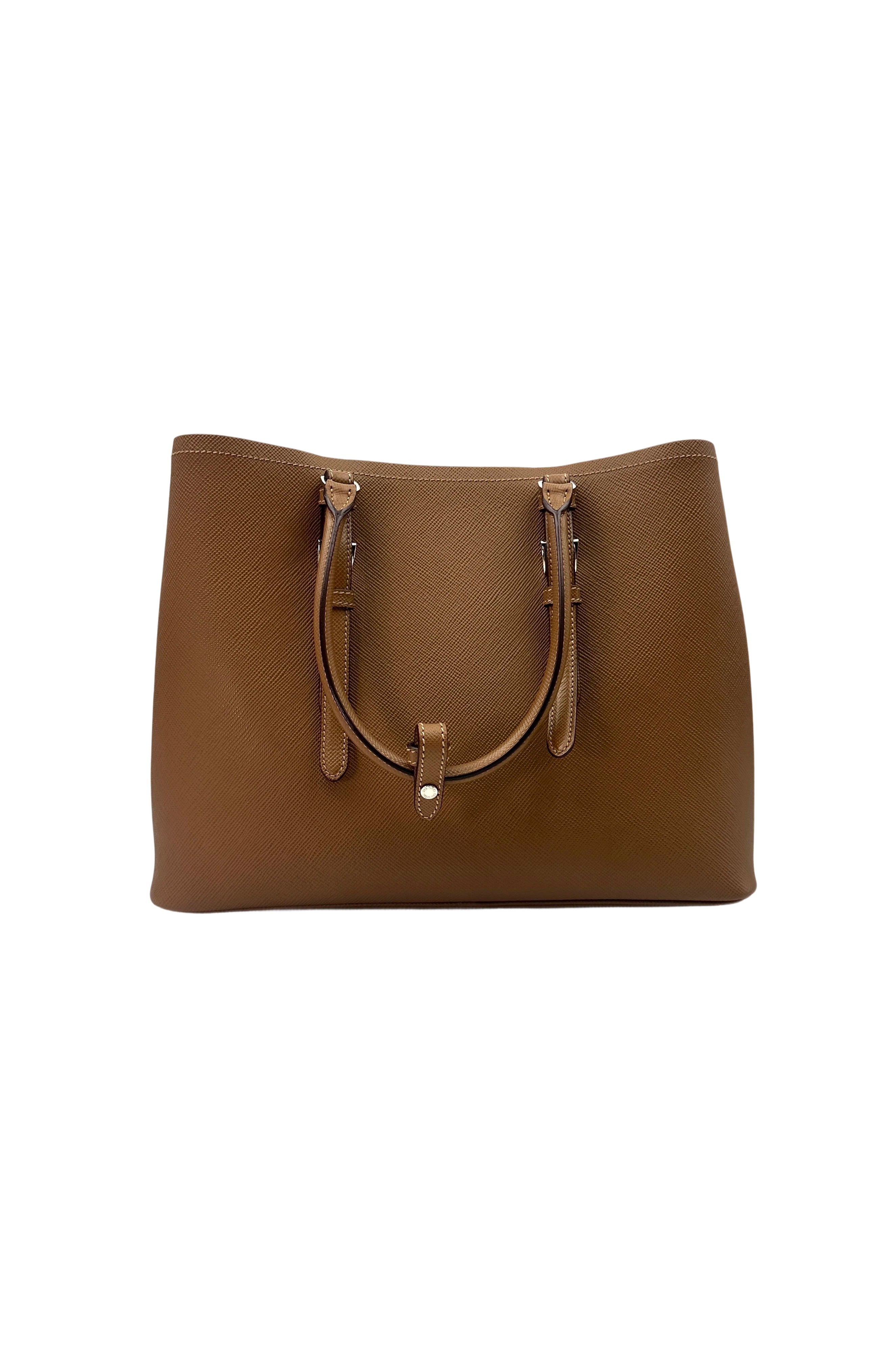 Prada Brown Saffiano Cuir Leather Double Tote Bag PR274