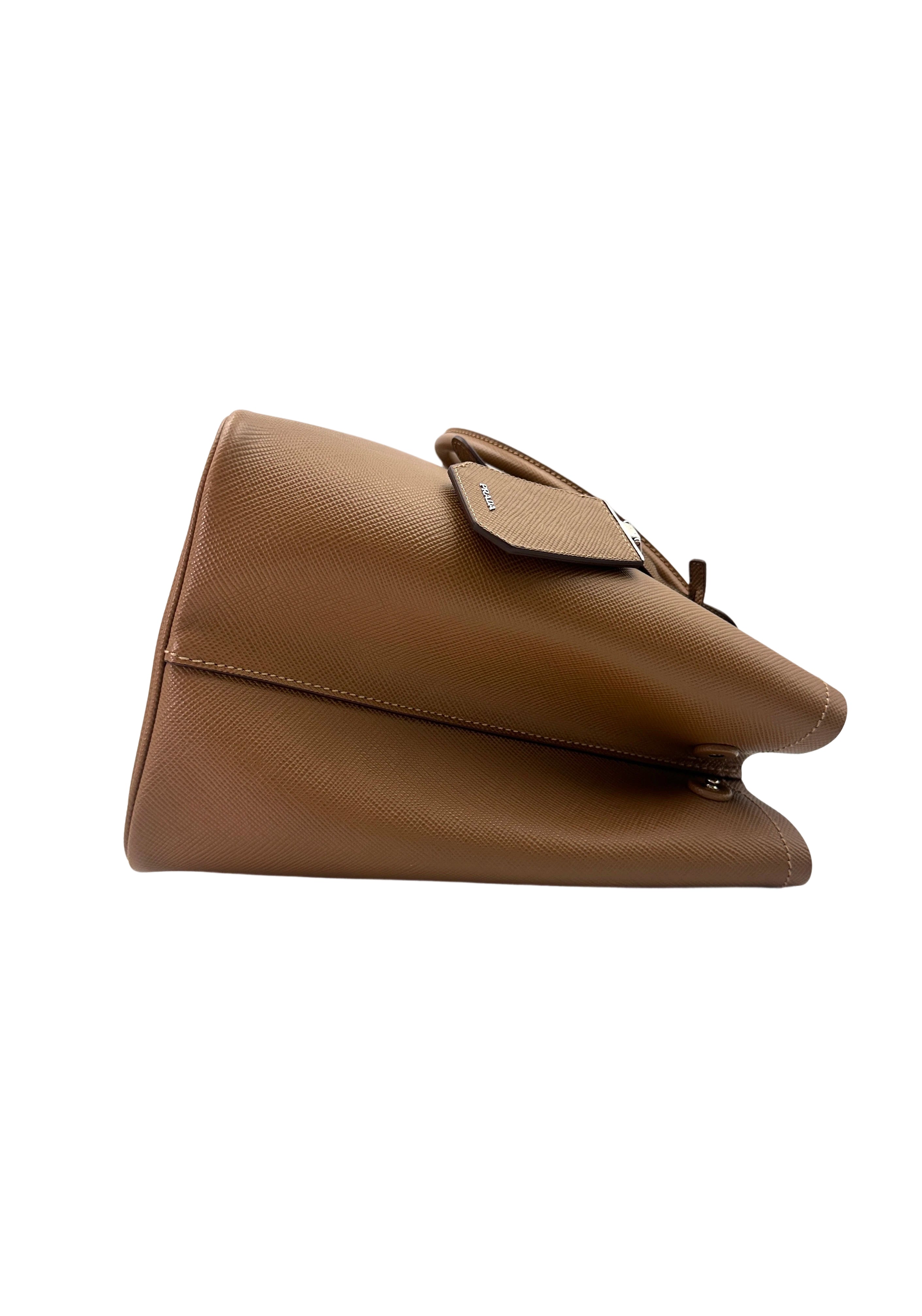 Prada Brown Saffiano Cuir Leather Double Tote Bag PR274