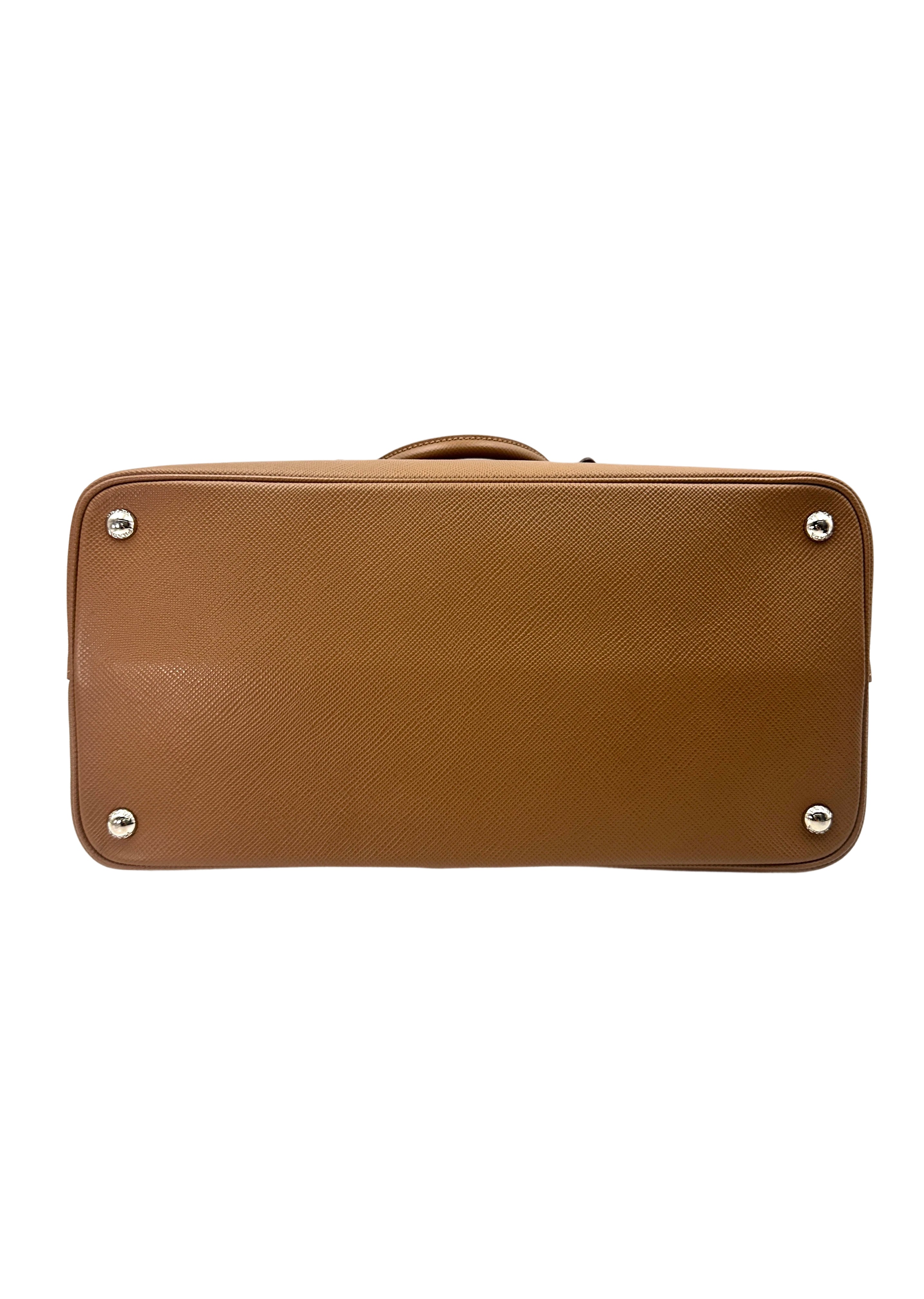 Prada Brown Saffiano Cuir Leather Double Tote Bag PR274