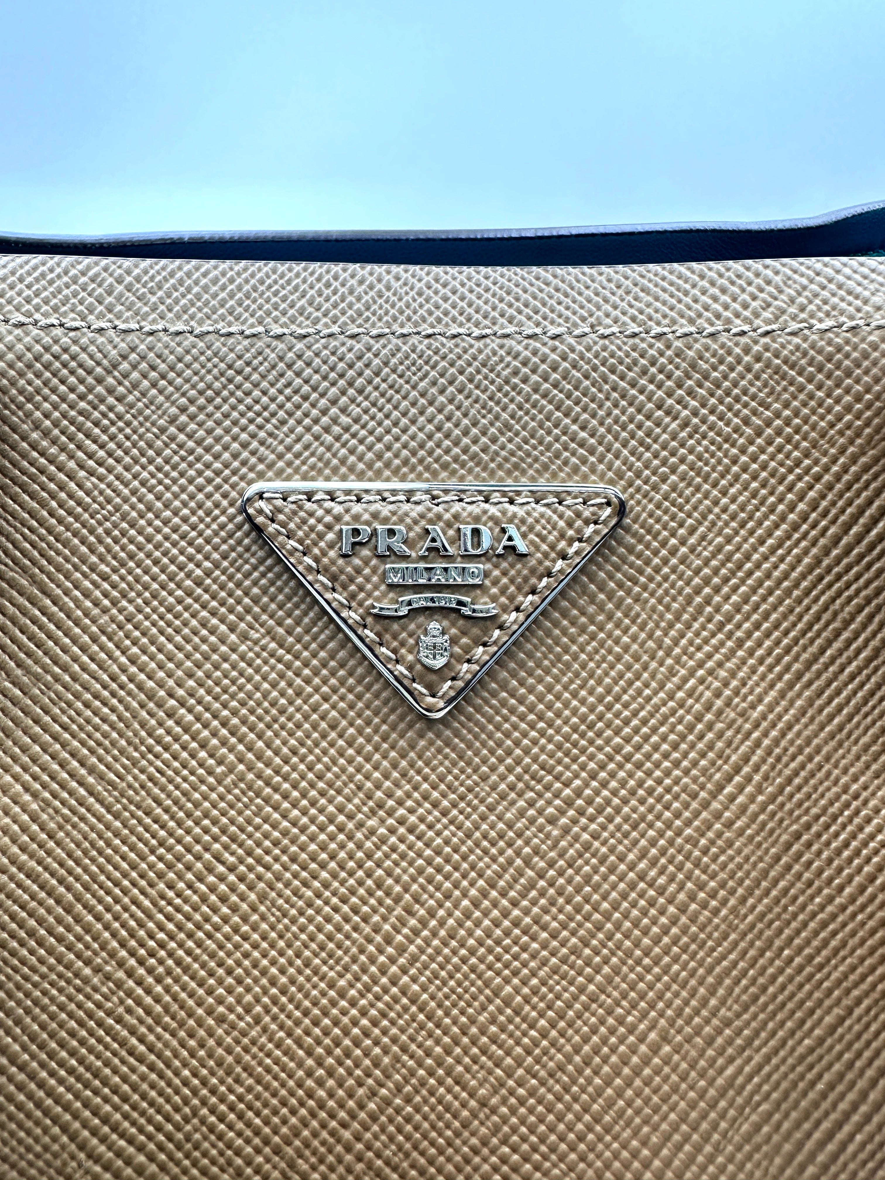 Prada Brown Saffiano Cuir Leather Double Tote Bag PR274