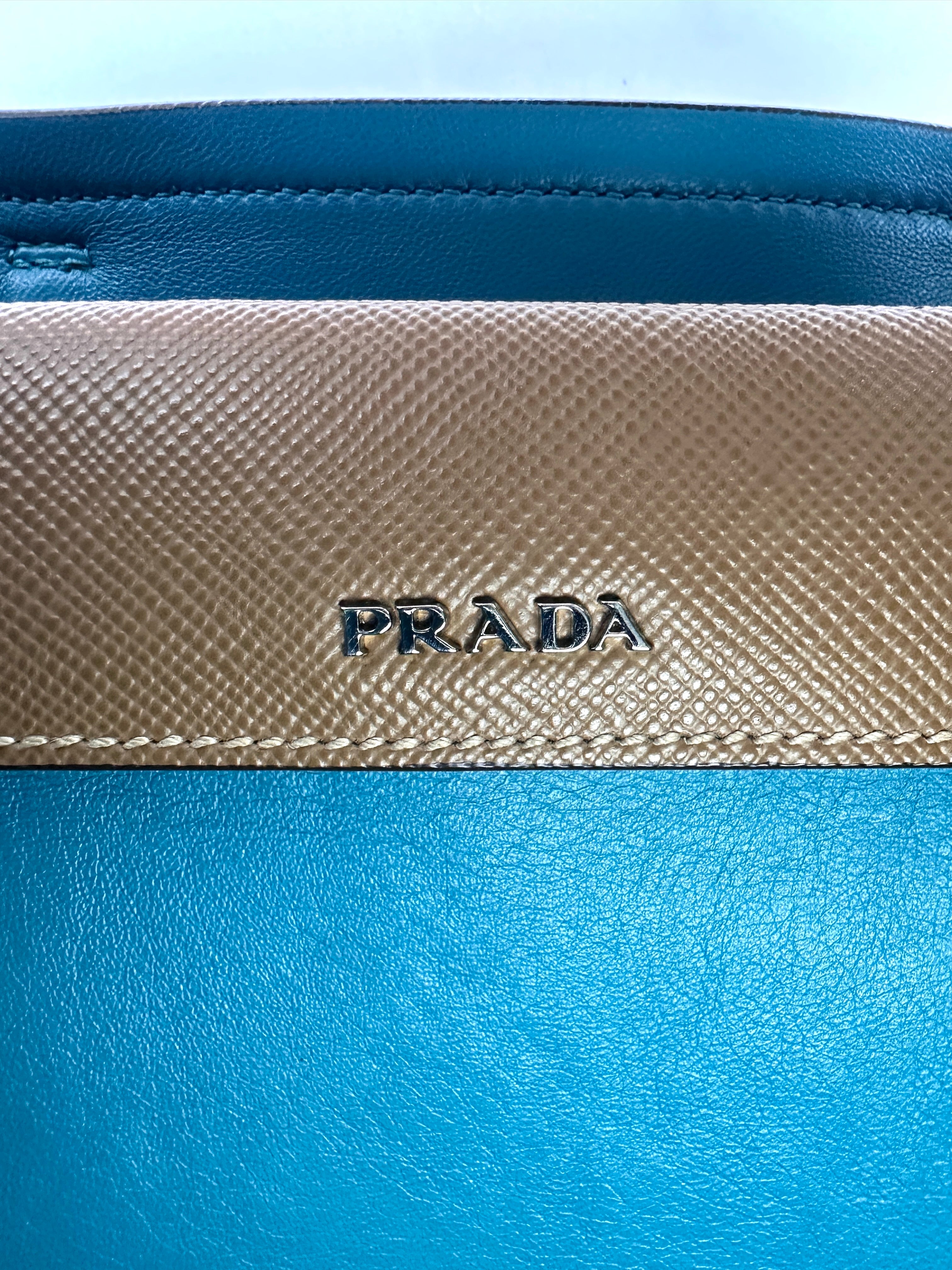 Prada Brown Saffiano Cuir Leather Double Tote Bag PR274