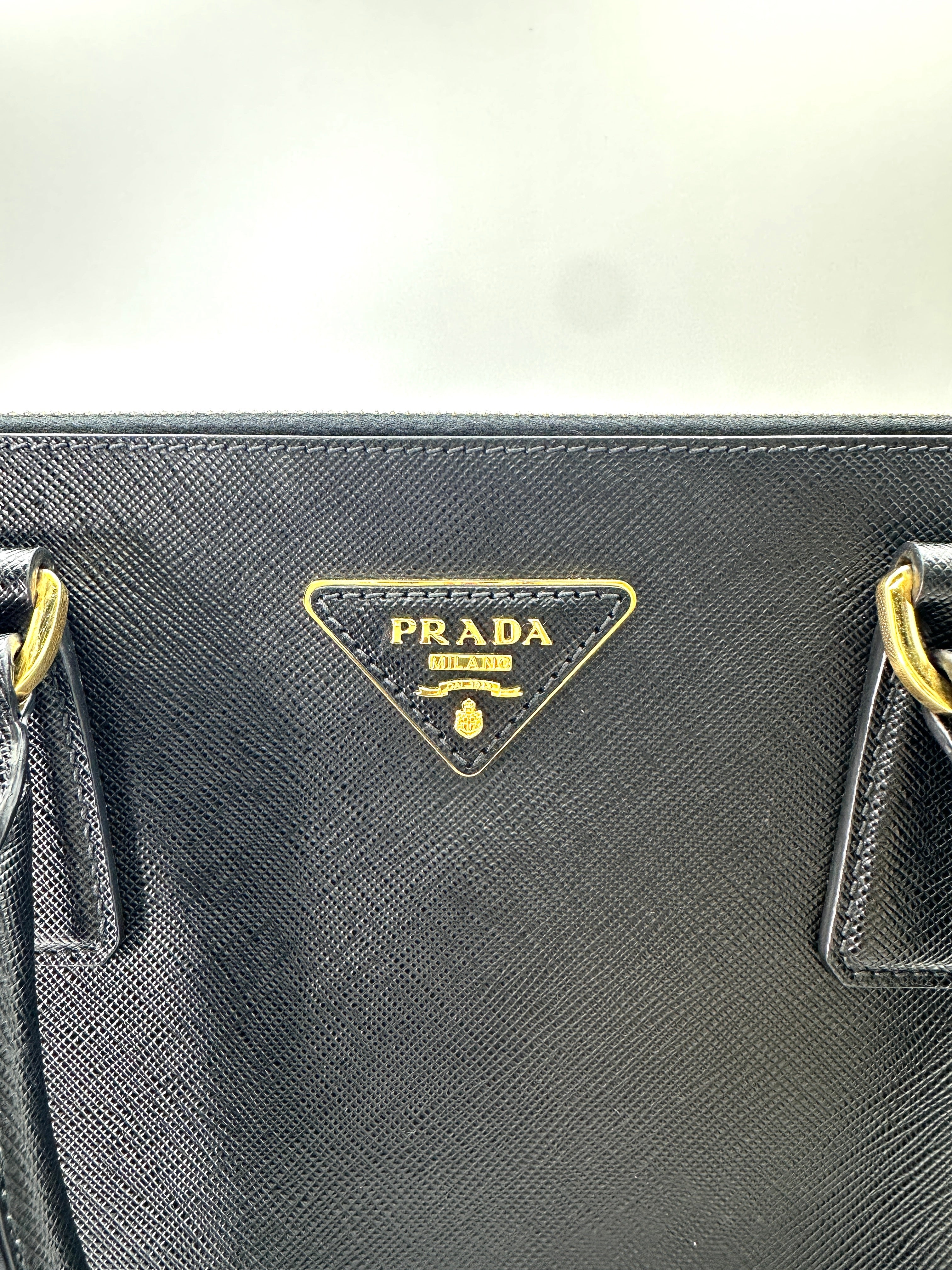 Prada Galleria Black Saffiano Lux Leather Handle Bag PR275