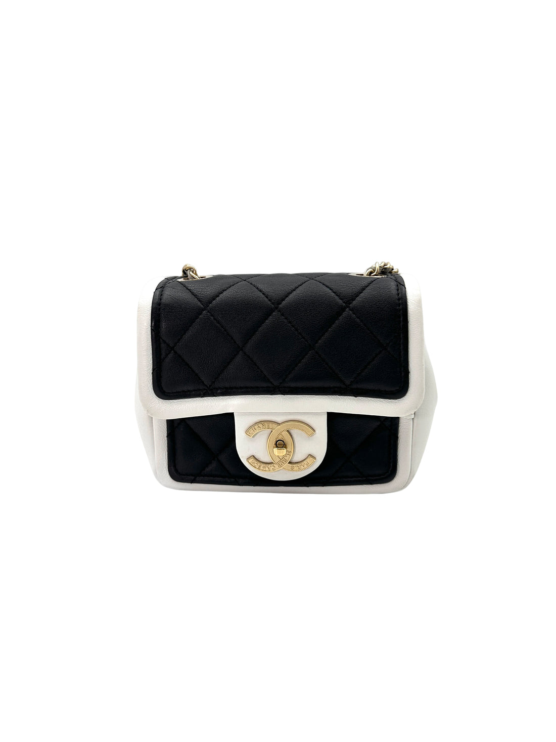 Chanel Black/White Quilted Leather Flap Bag With Gold Hardware(19***29) IRIS176
