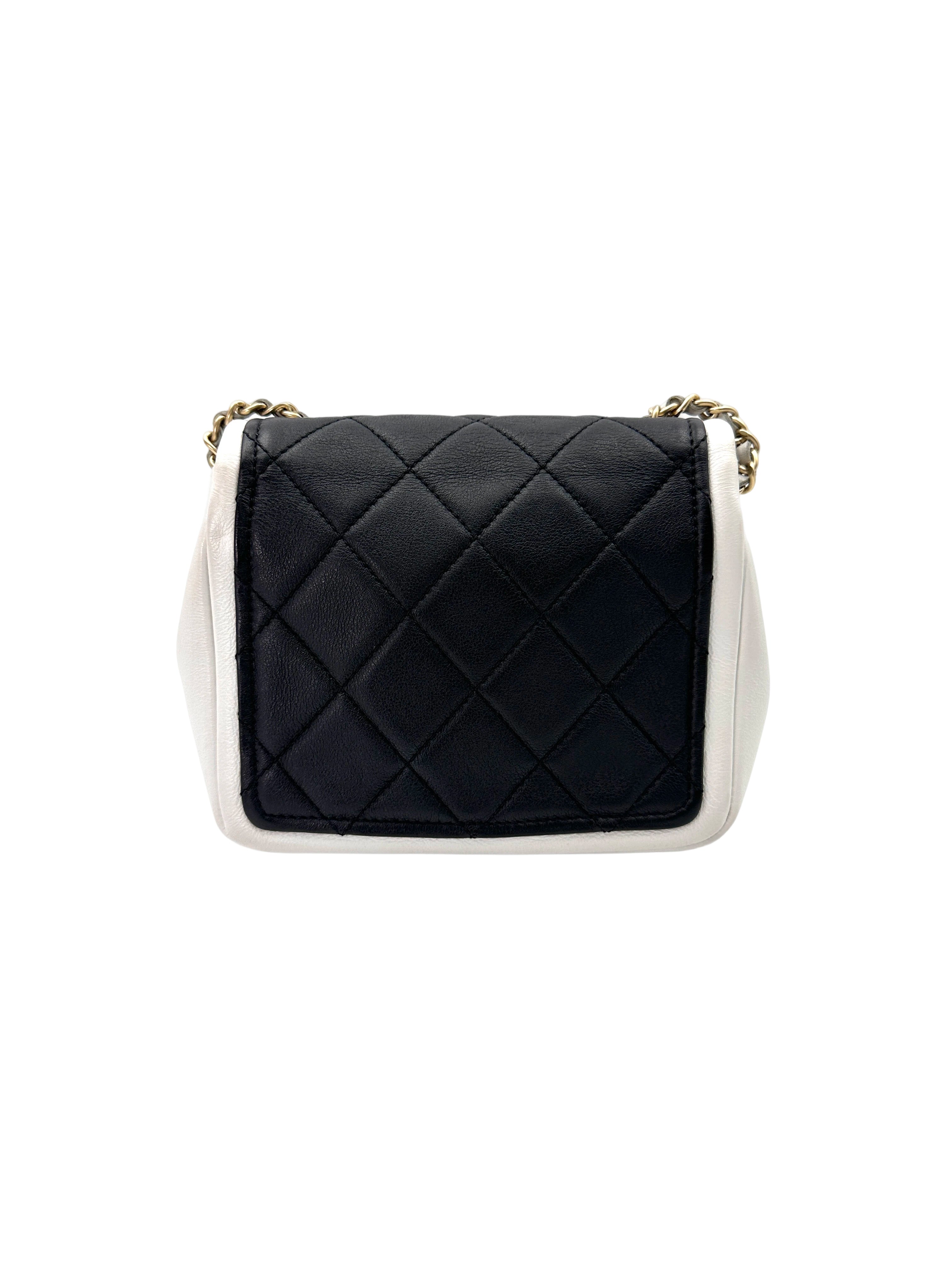 Chanel Black/White Quilted Leather Flap Bag With Gold Hardware(19***29) IRIS176