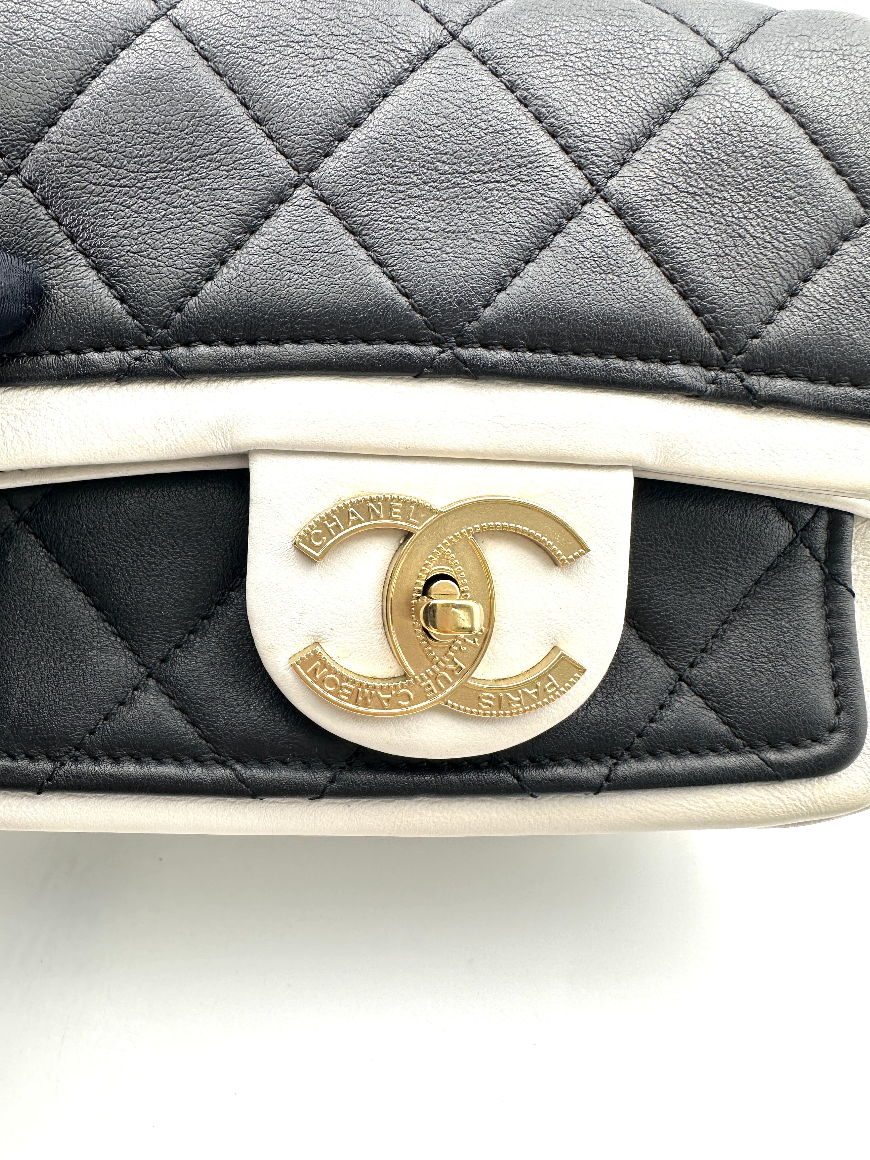 Chanel Black/White Quilted Leather Flap Bag With Gold Hardware(19***29) IRIS176