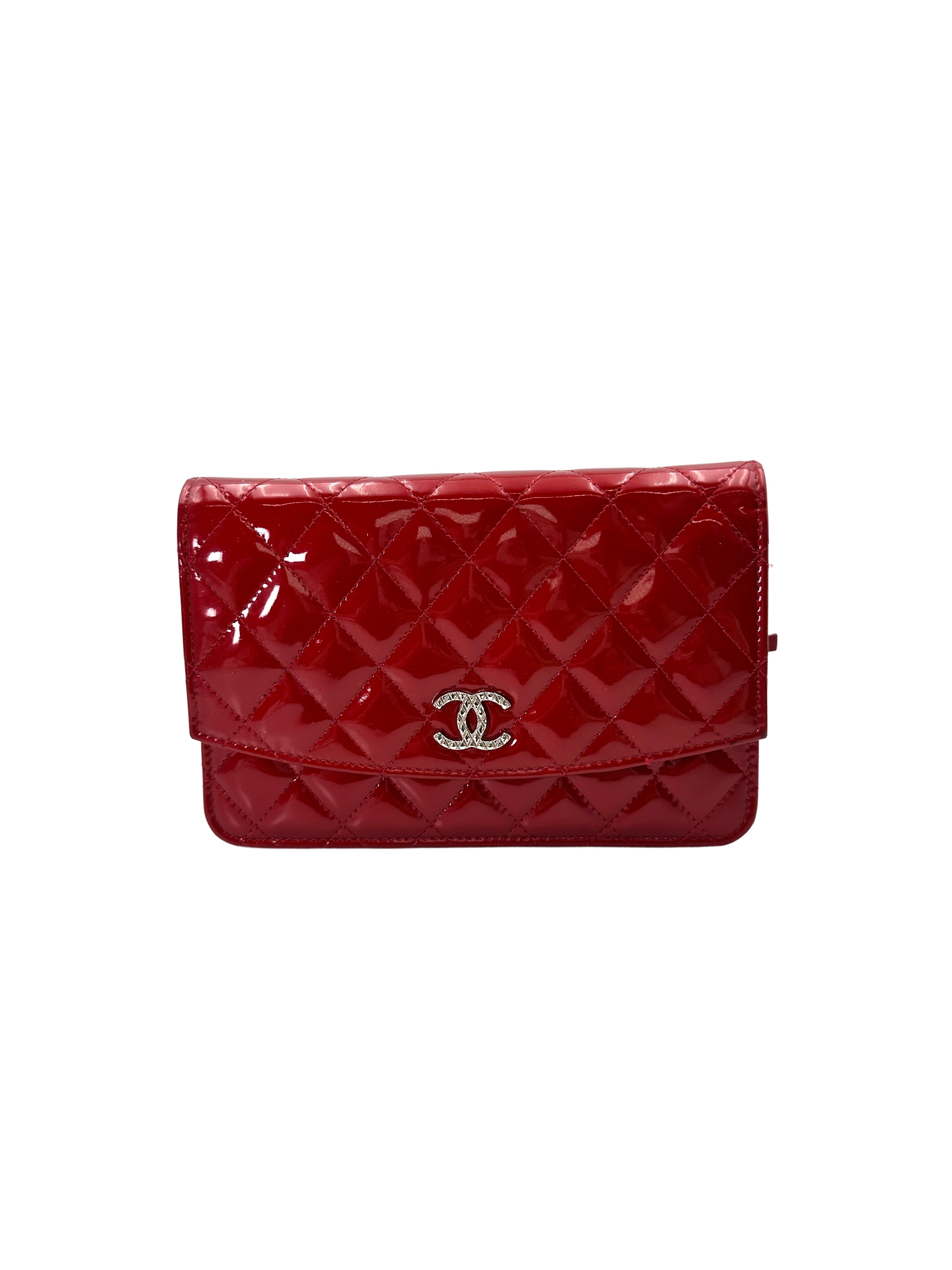 Chanel Red Quilted Patent Leather Wallet On Chain(18***58) CC1809