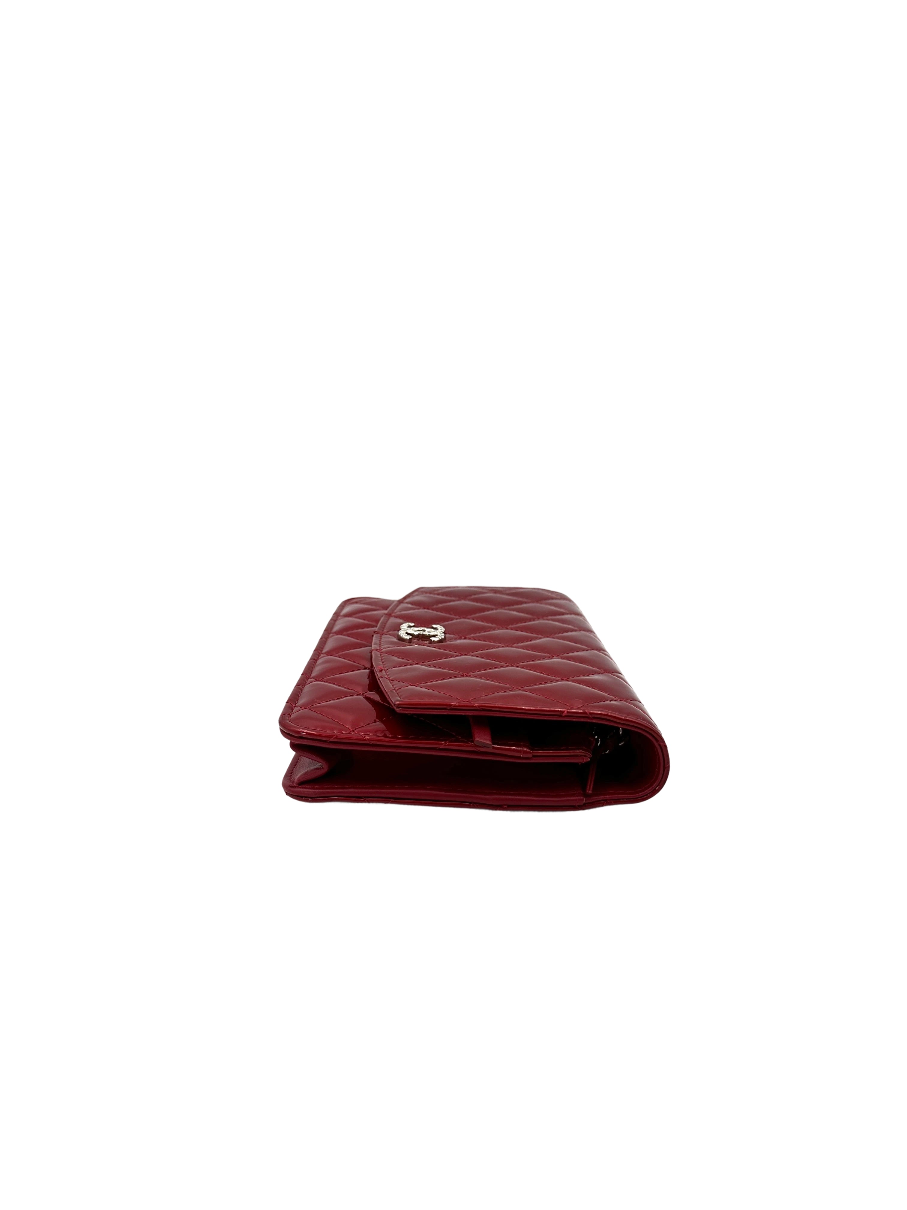 Chanel Red Quilted Patent Leather Wallet On Chain(18***58) CC1809