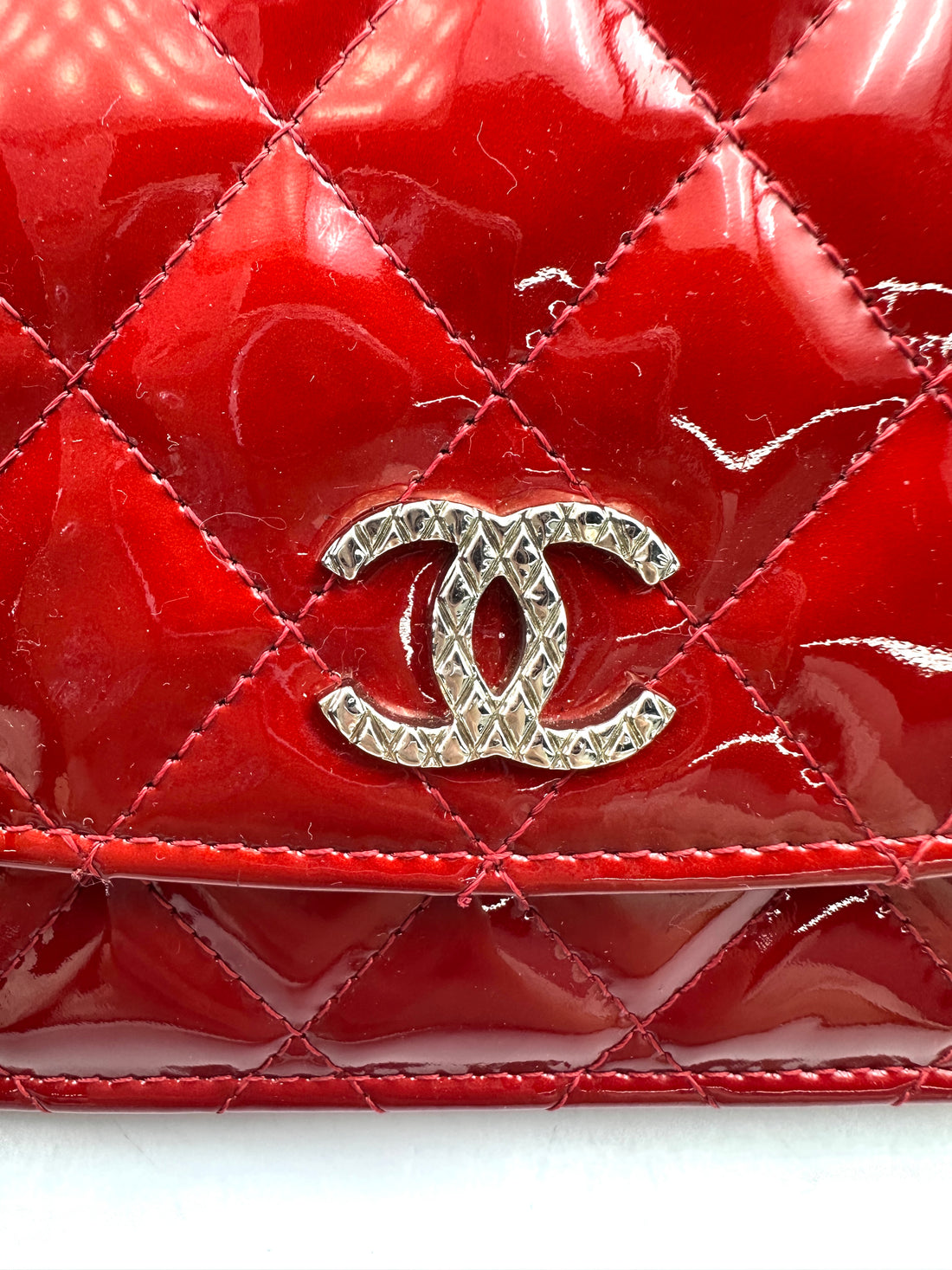 Chanel Red Quilted Patent Leather Wallet On Chain(18***58) CC1809