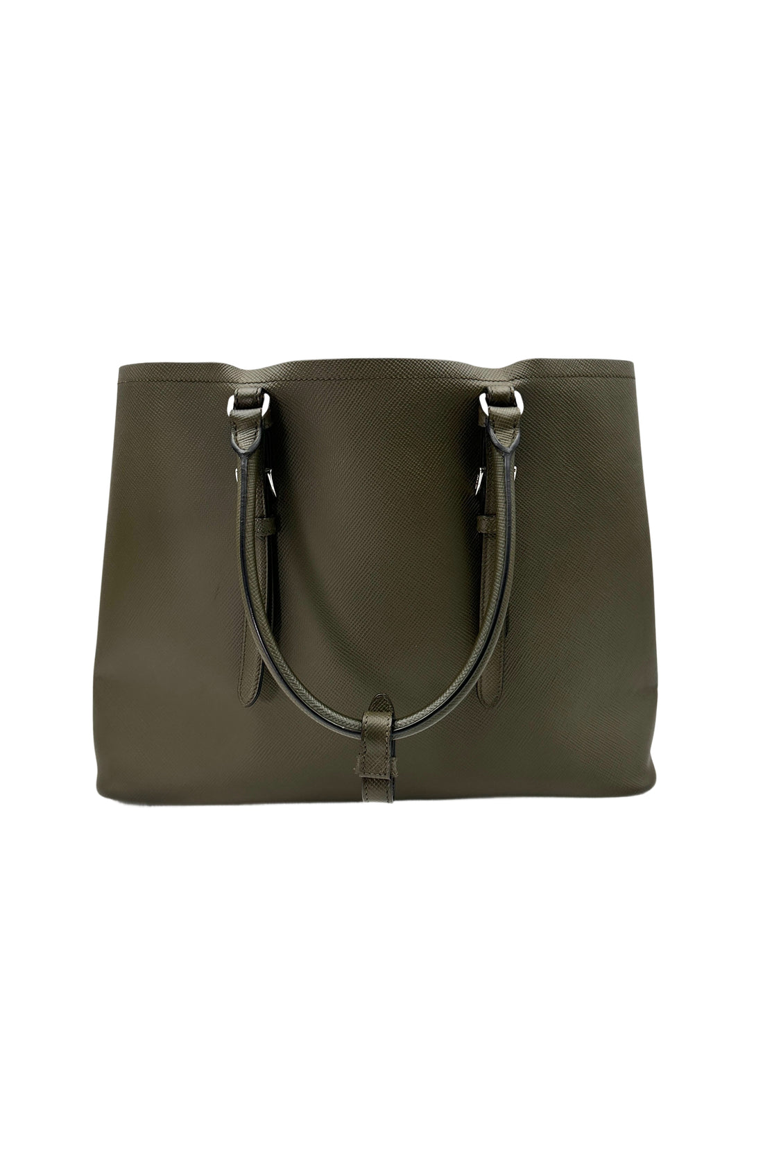 Prada Double Dark Green Saffiano Cuir Leather Handle Bag PR276