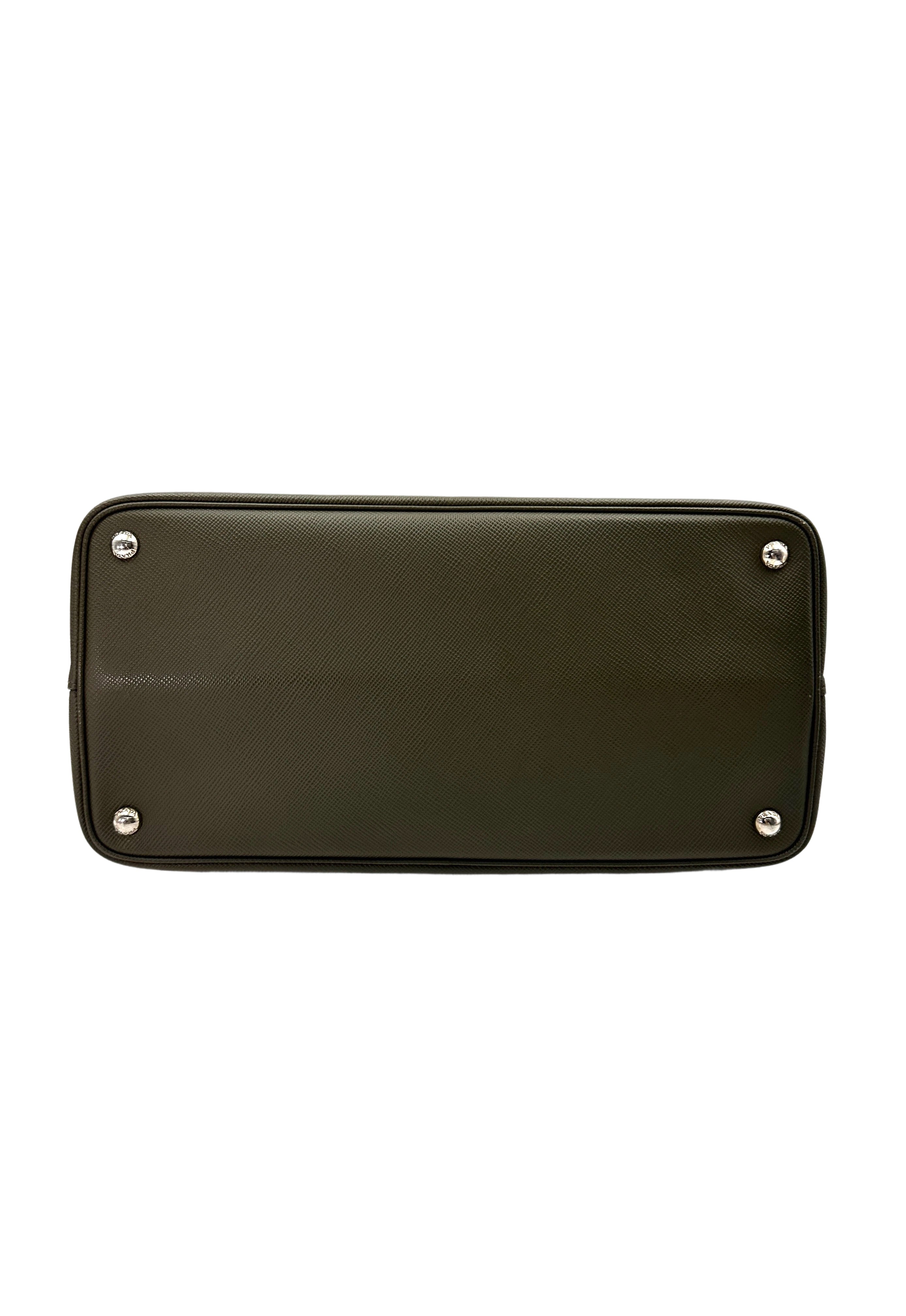 Prada Double Dark Green Saffiano Cuir Leather Handle Bag PR276