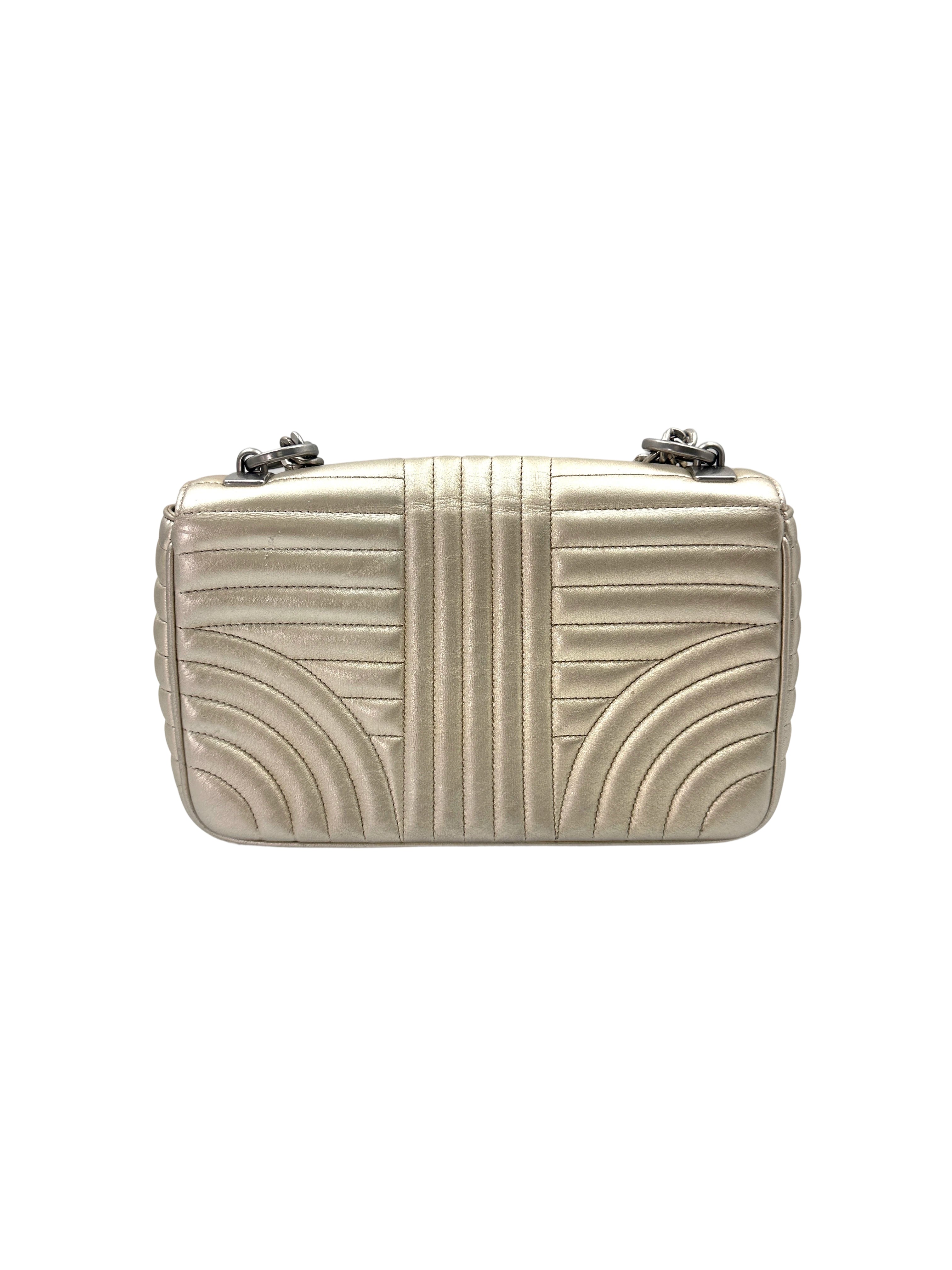 Prada Diagramme Silver Quilted Leather Shoulder Bag PR277