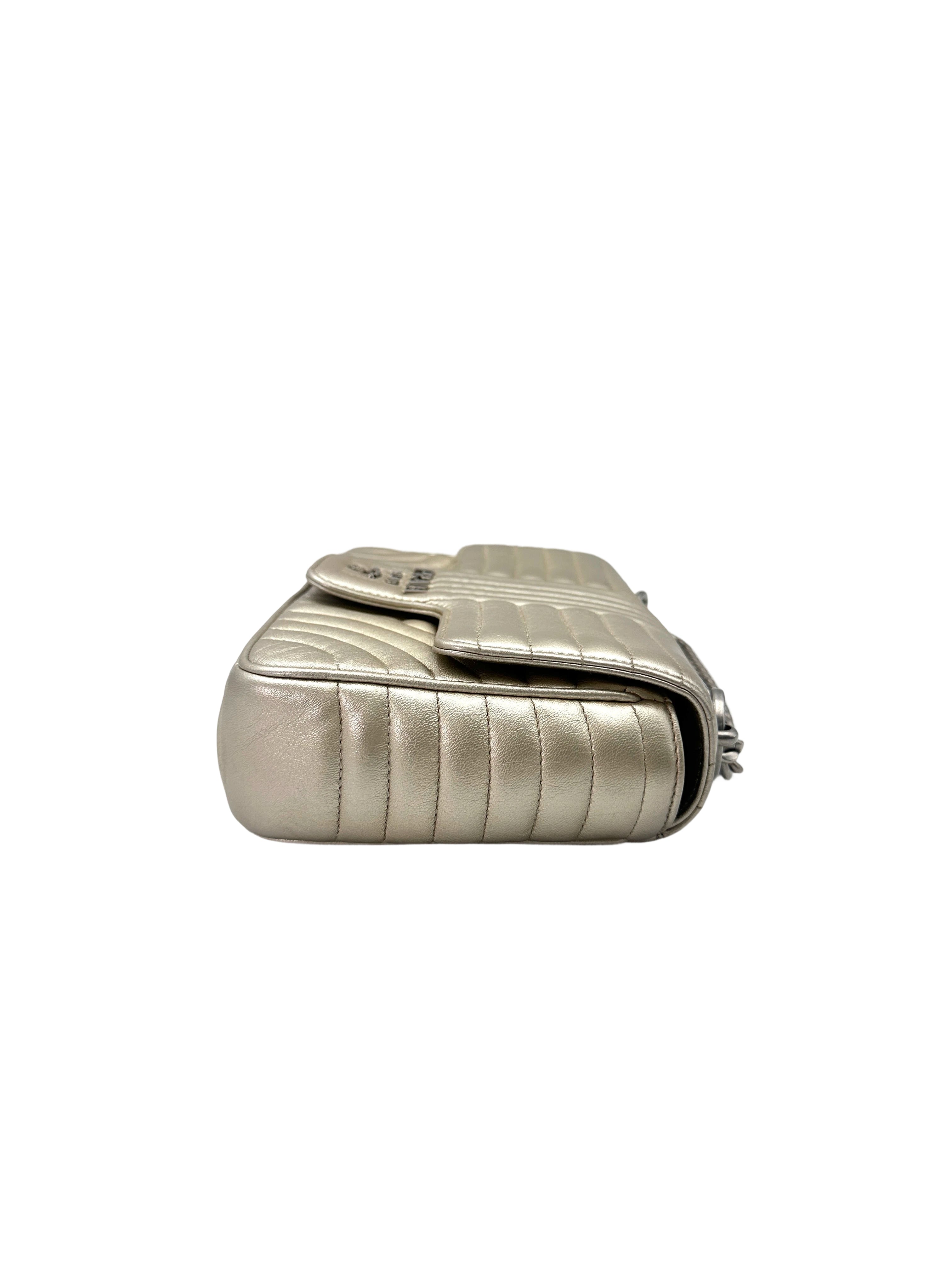 Prada Diagramme Silver Quilted Leather Shoulder Bag PR277