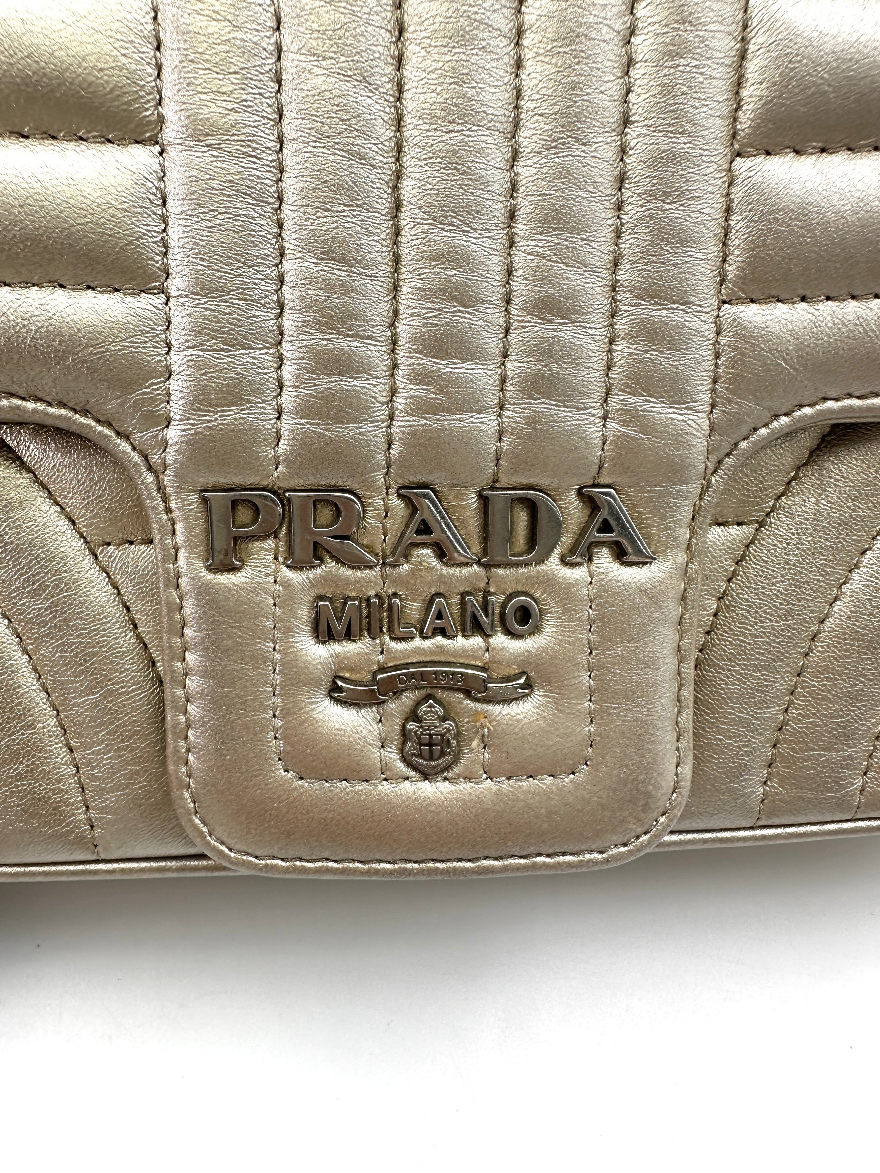 Prada Diagramme Silver Quilted Leather Shoulder Bag PR277