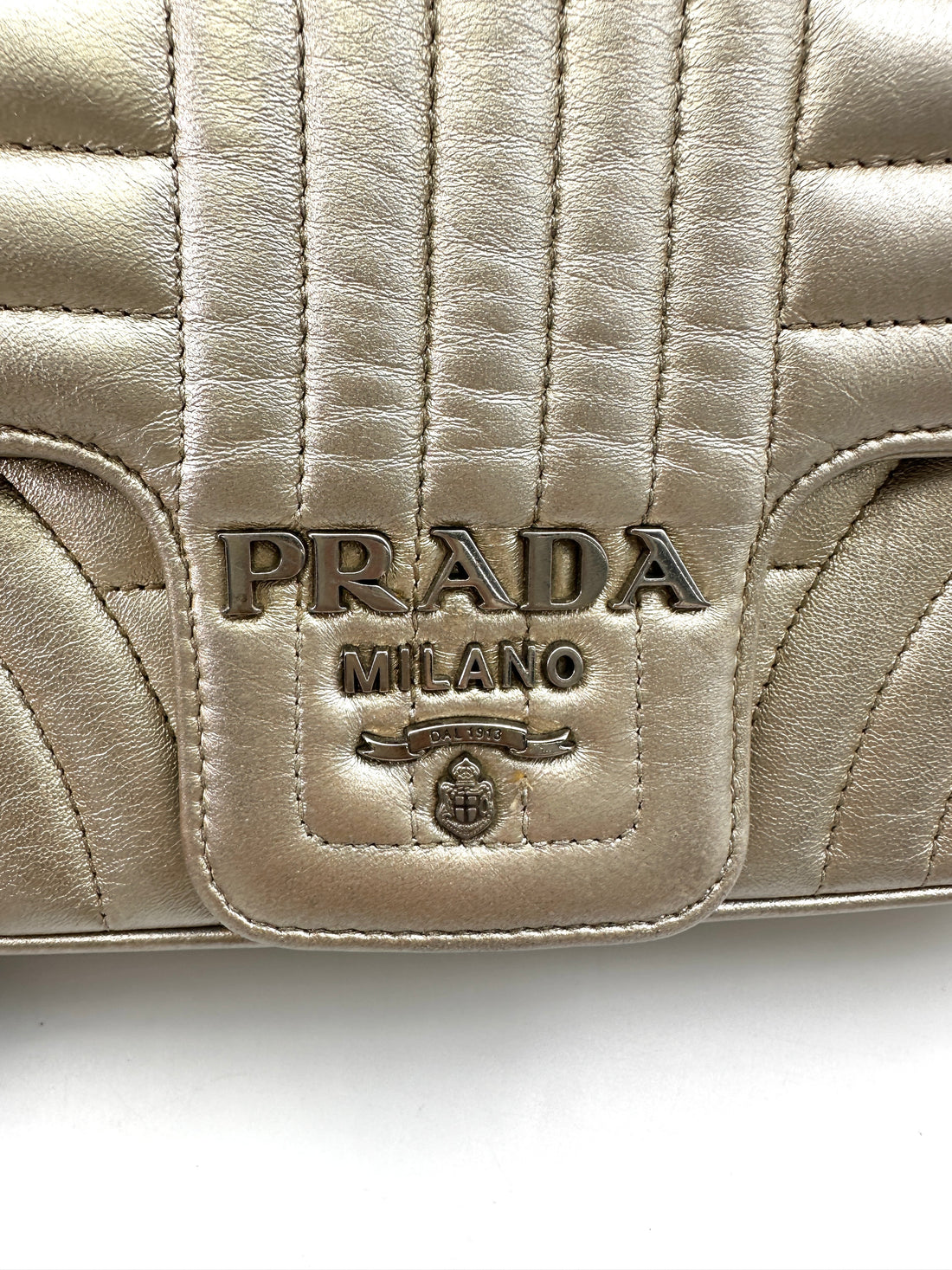 Prada Diagramme Silver Quilted Leather Shoulder Bag PR277