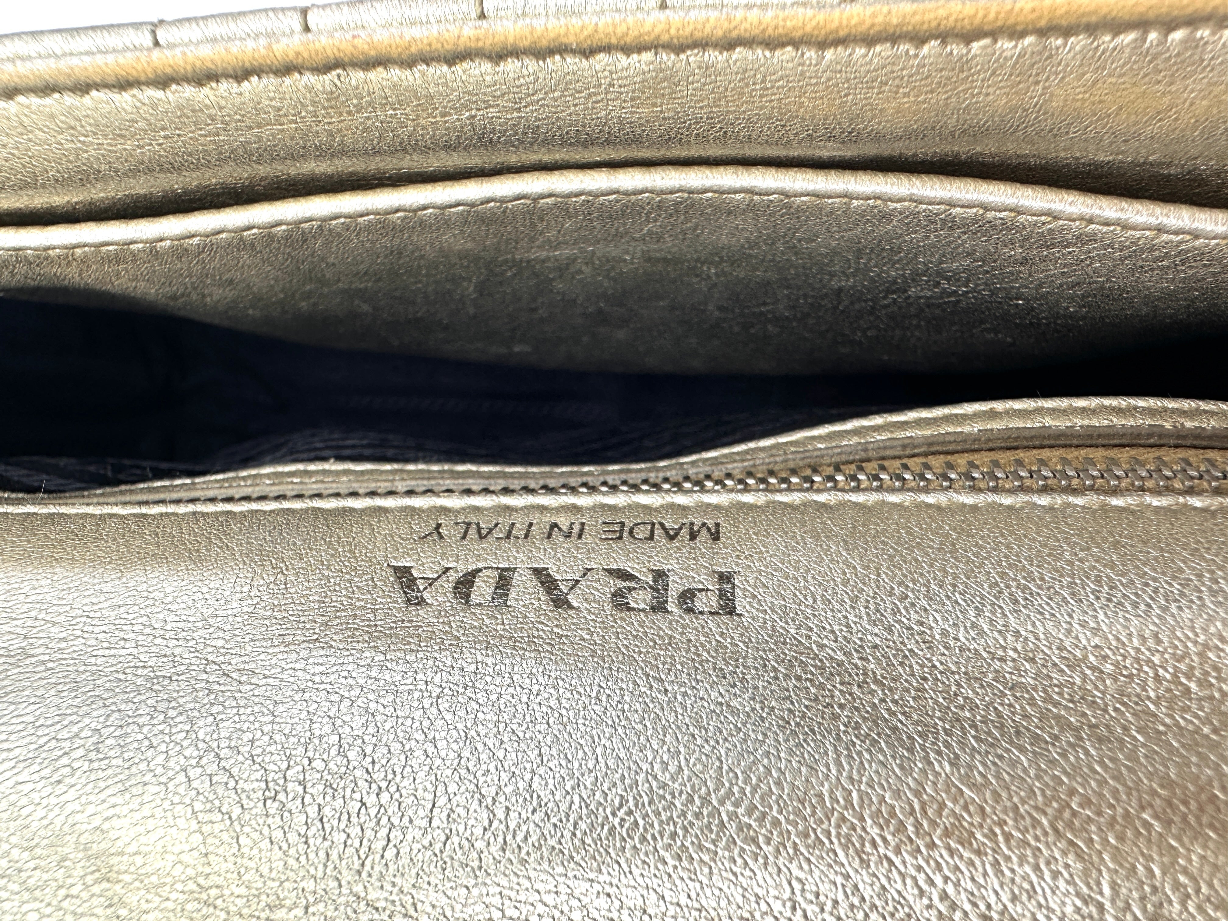 Prada Diagramme Silver Quilted Leather Shoulder Bag PR277