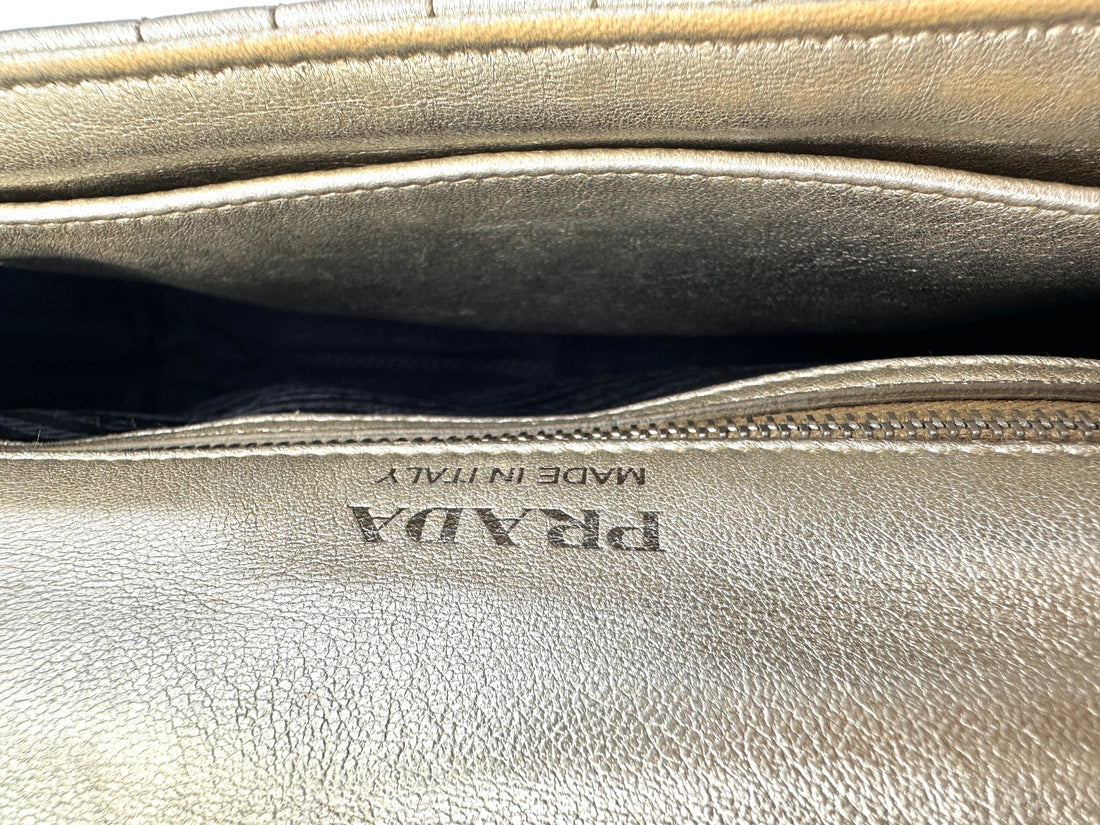 Prada Diagramme Silver Quilted Leather Shoulder Bag PR277