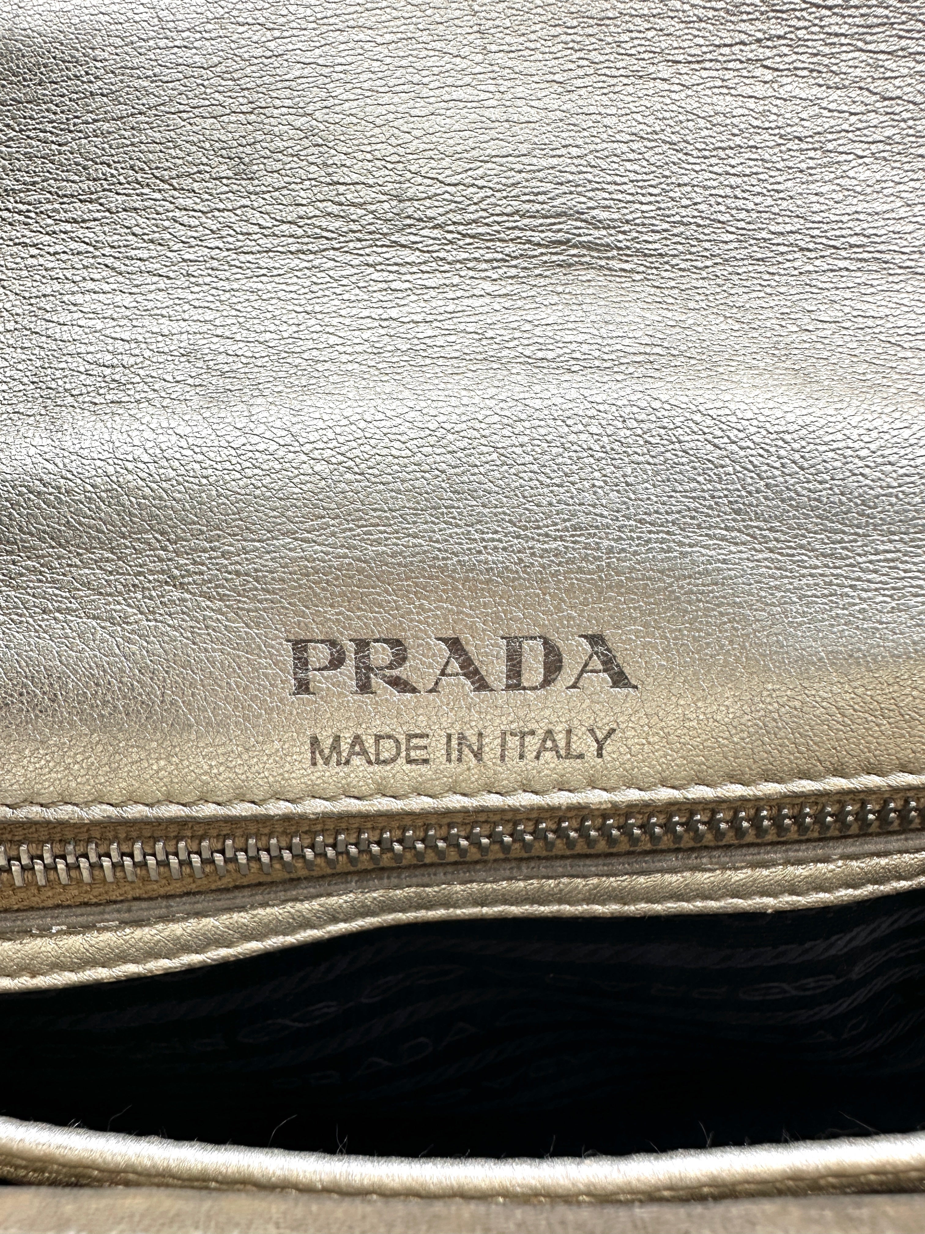 Prada Diagramme Silver Quilted Leather Shoulder Bag PR277