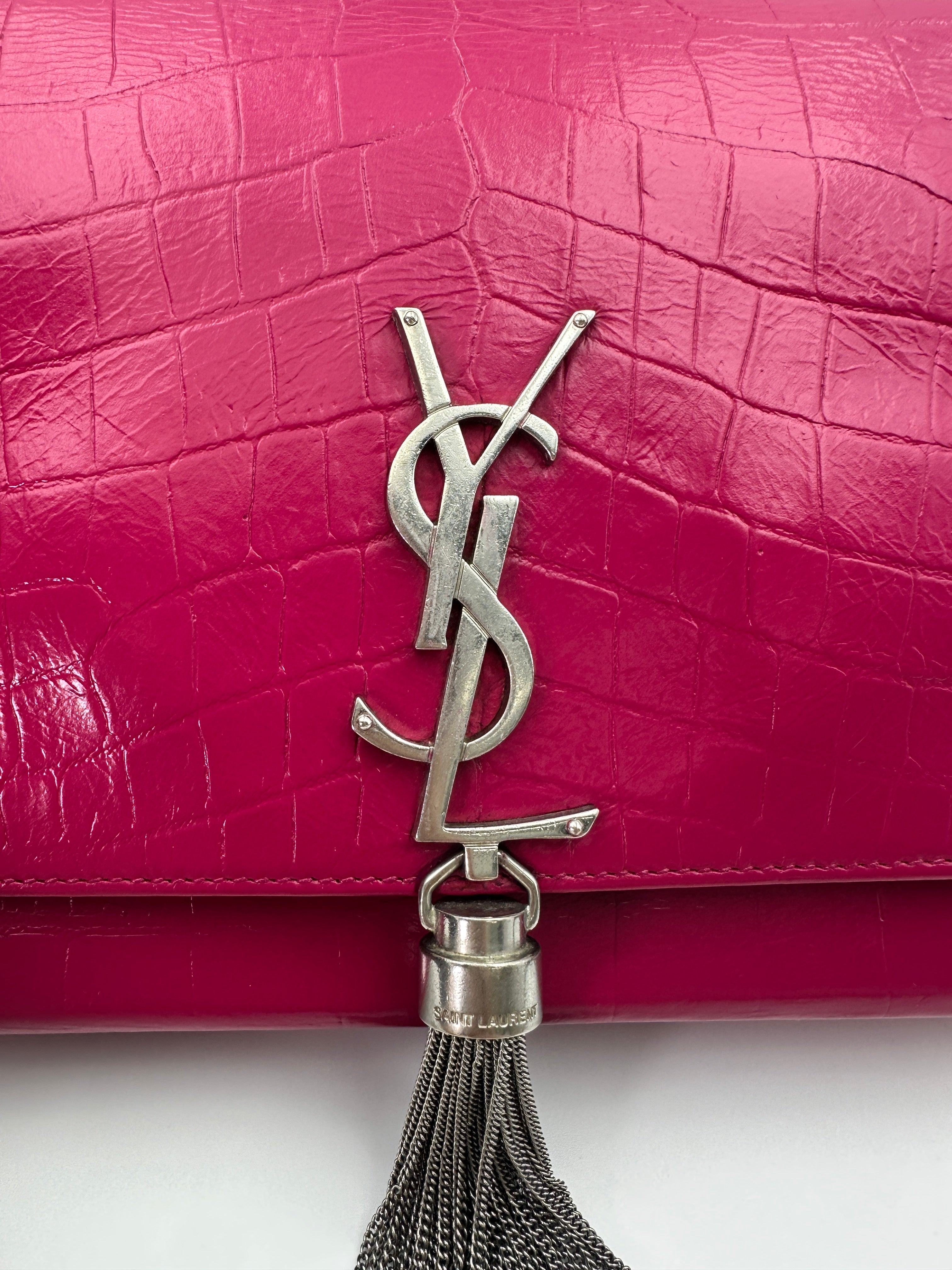 Saint Laurent Kate Tassel Red Croc-Embossed Leather Flap Bag SL189