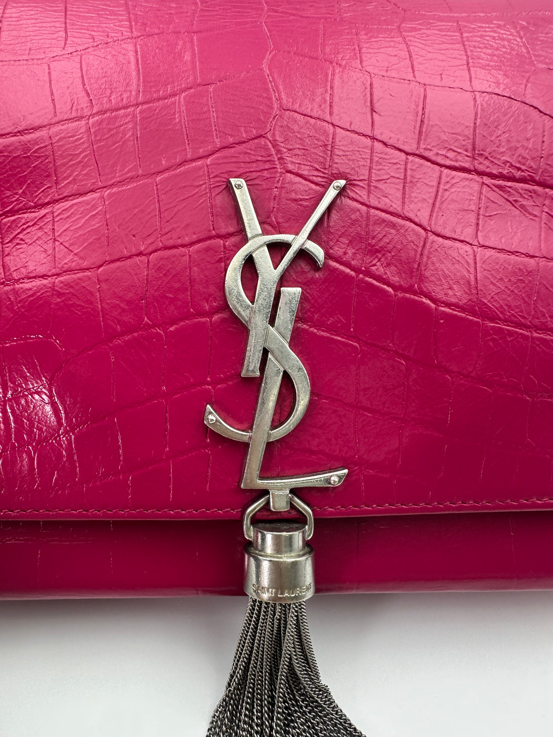 Saint Laurent Kate Tassel Red Croc-Embossed Leather Flap Bag SL189