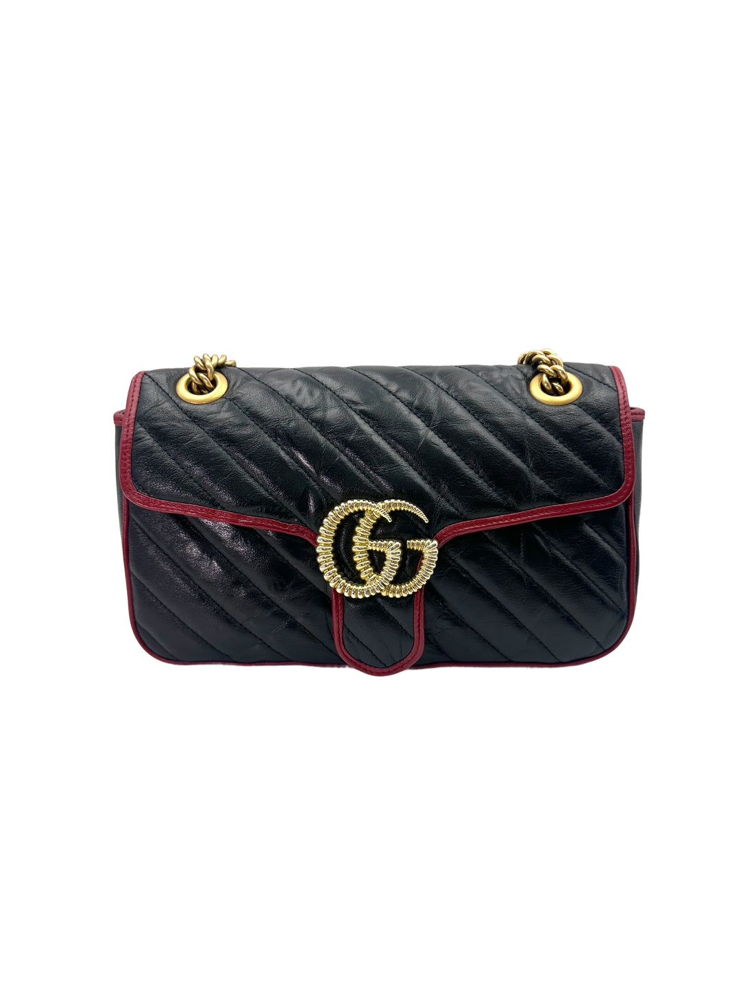 Gucci GG Marmont Black/Red Leather Medium Size Shoulder Bag GG859