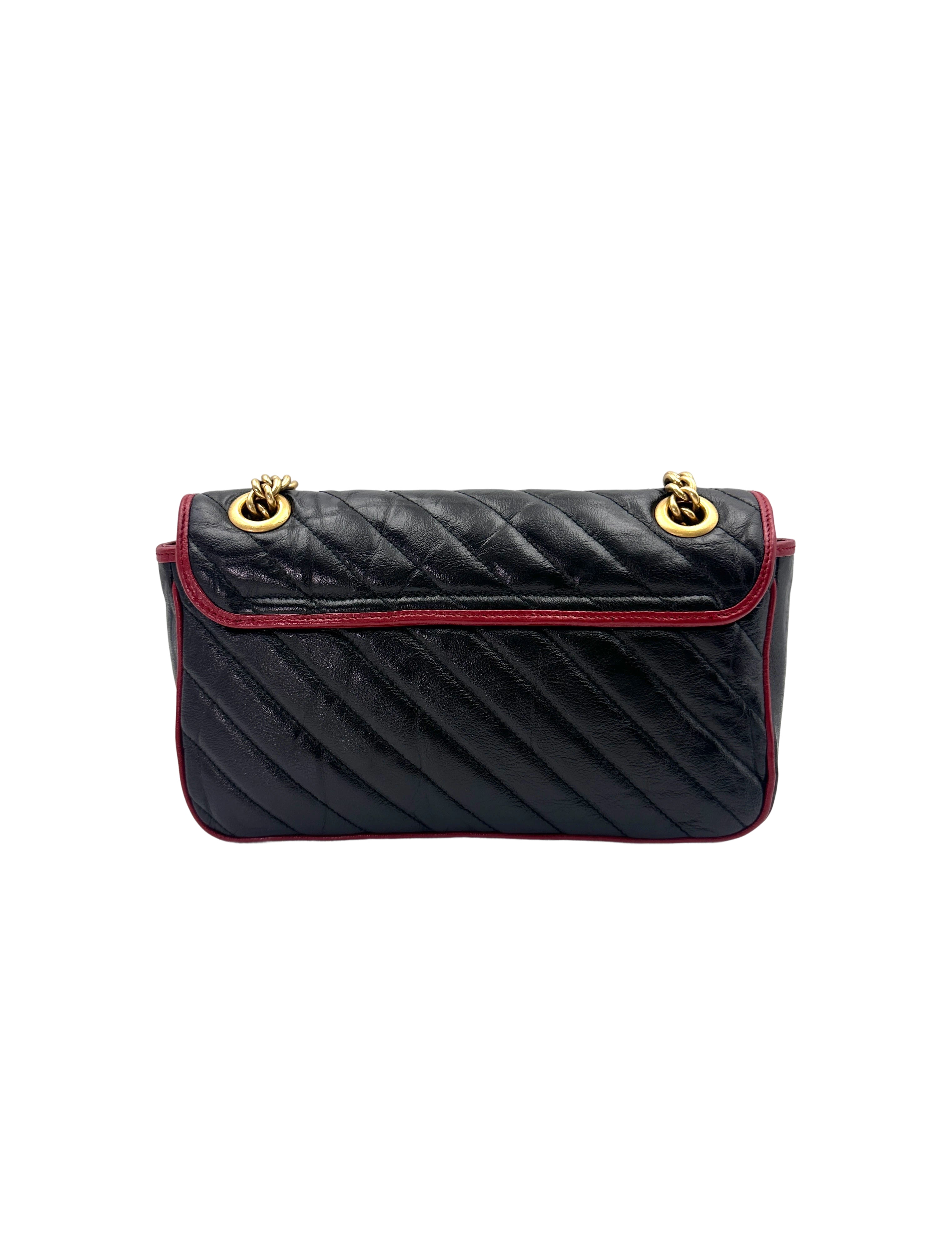 Gucci GG Marmont Black/Red Leather Medium Size Shoulder Bag GG859