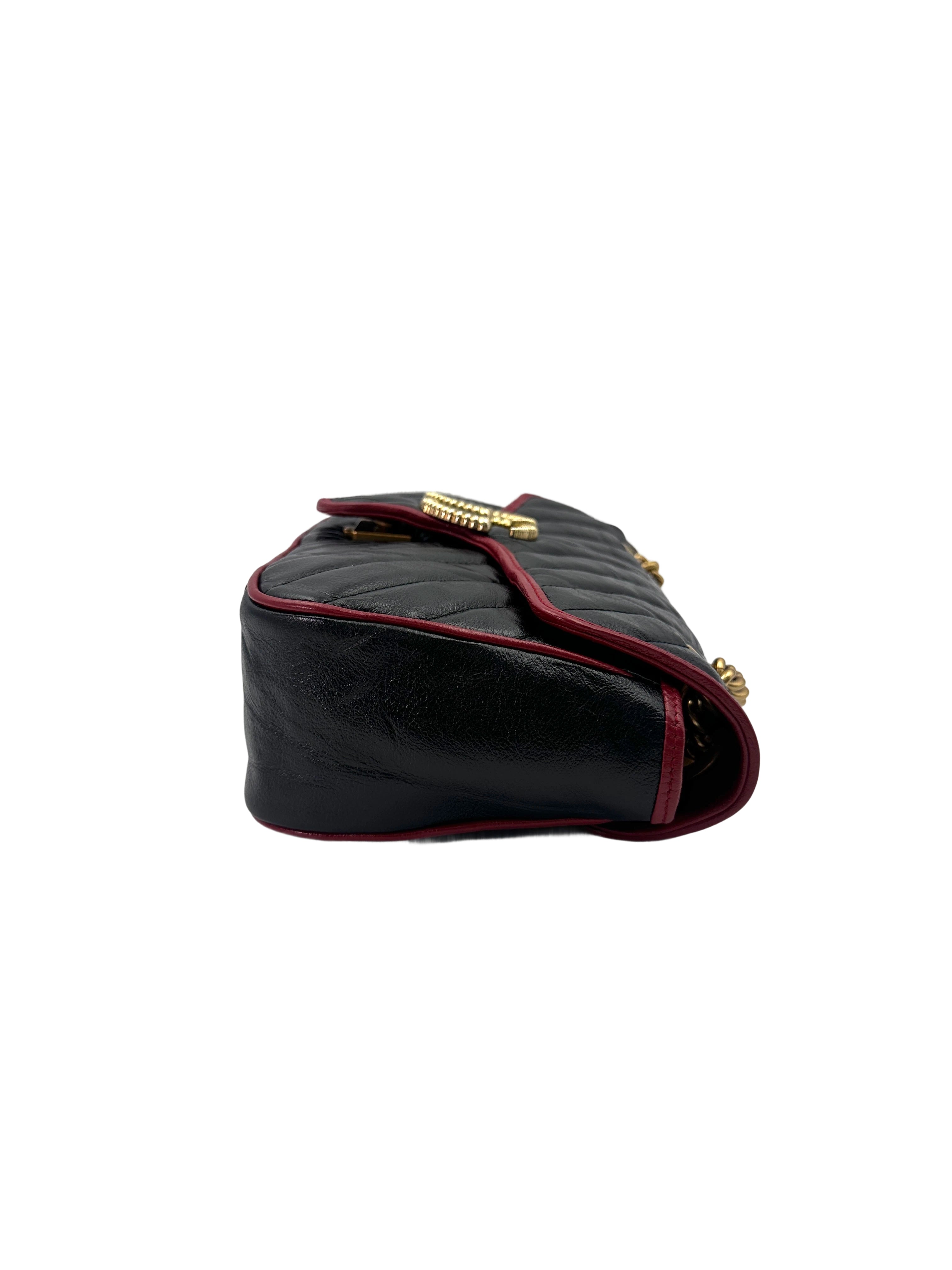 Gucci GG Marmont Black/Red Leather Medium Size Shoulder Bag GG859